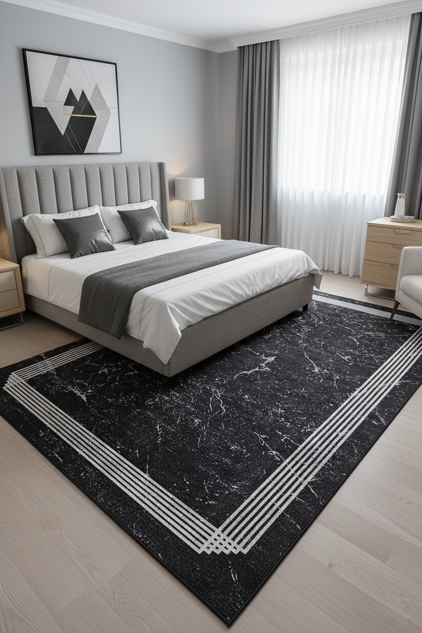 Modern Black Carpet with Marble Pattern