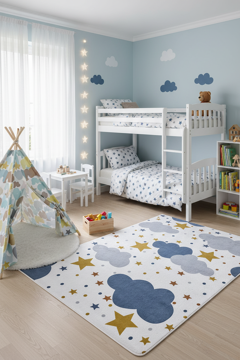 Cloud Star Gray Children's Rug