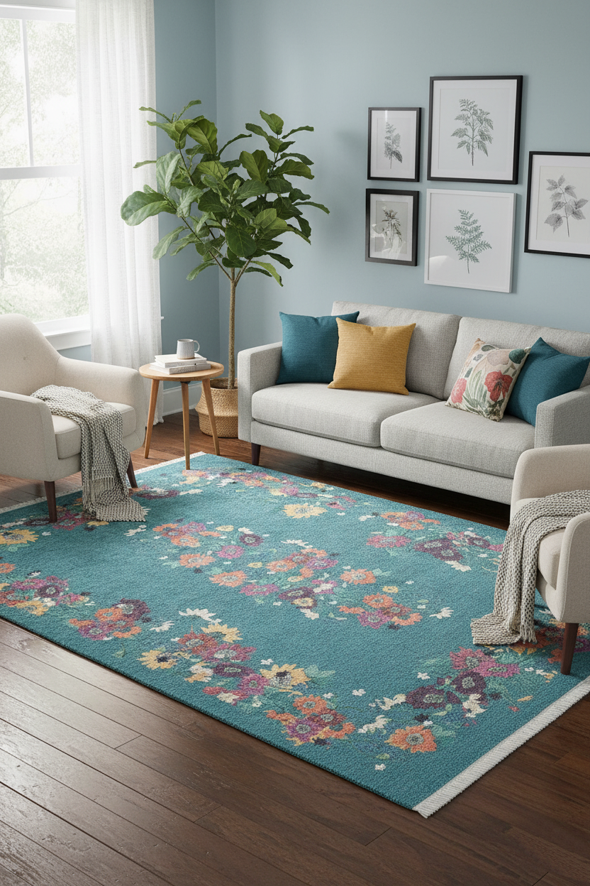 Soho Green Rose Floral Decorative Carpet MVH 1674