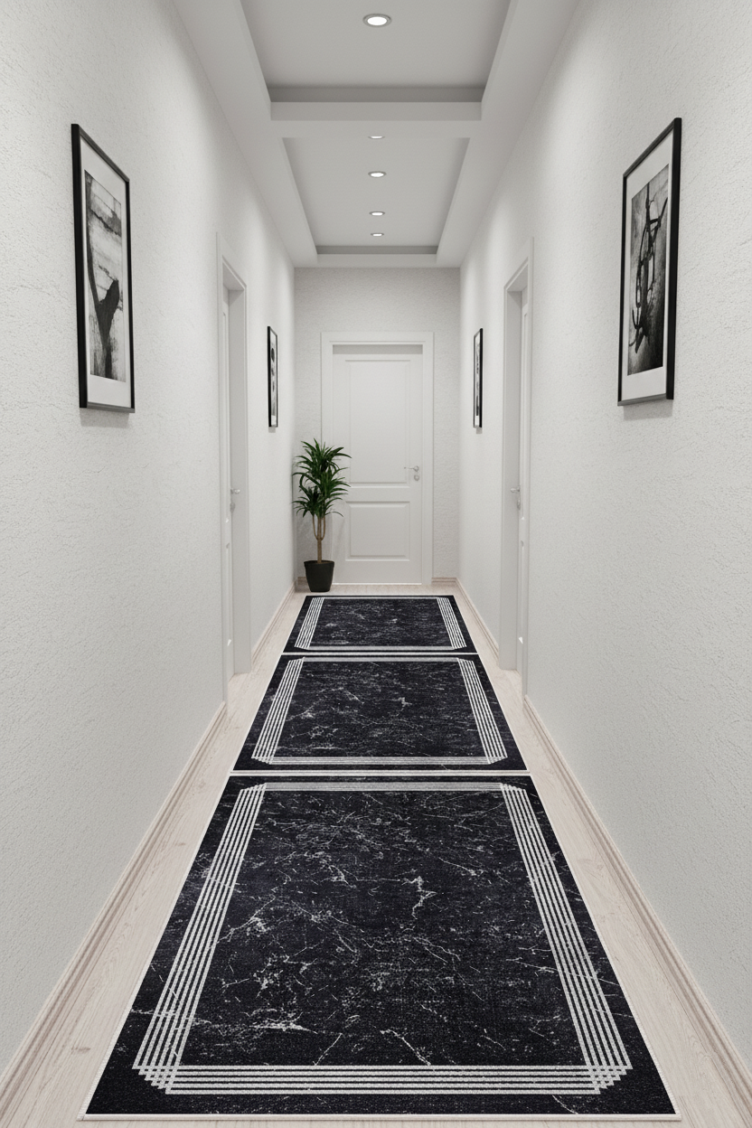 Modern Black Carpet with Marble Pattern