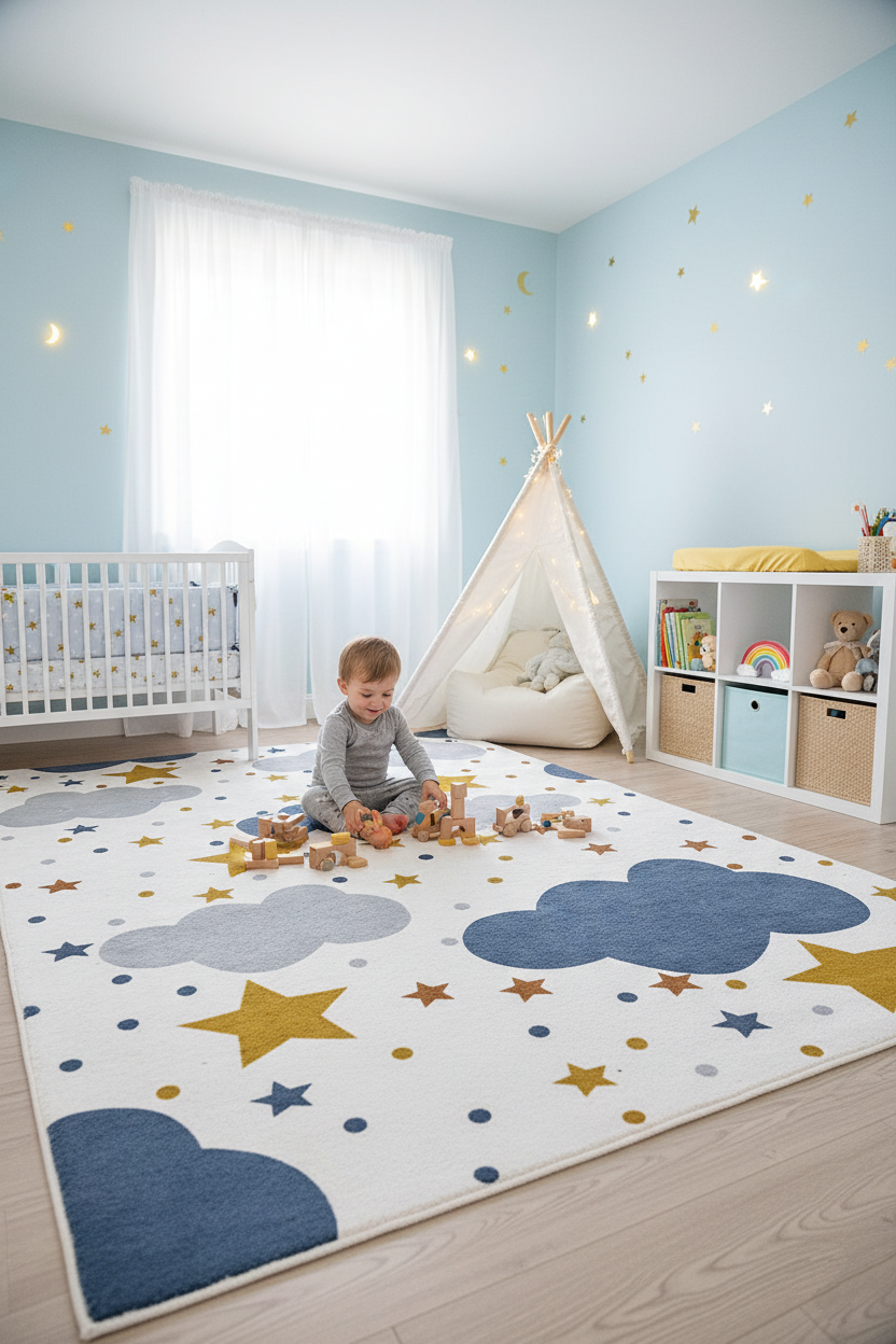 Cloud Star Gray Children's Rug