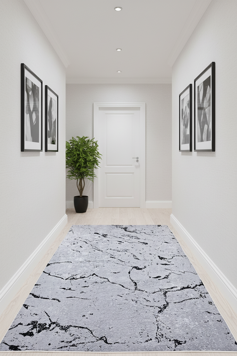 Mermer Desenli Gri Modern Halı