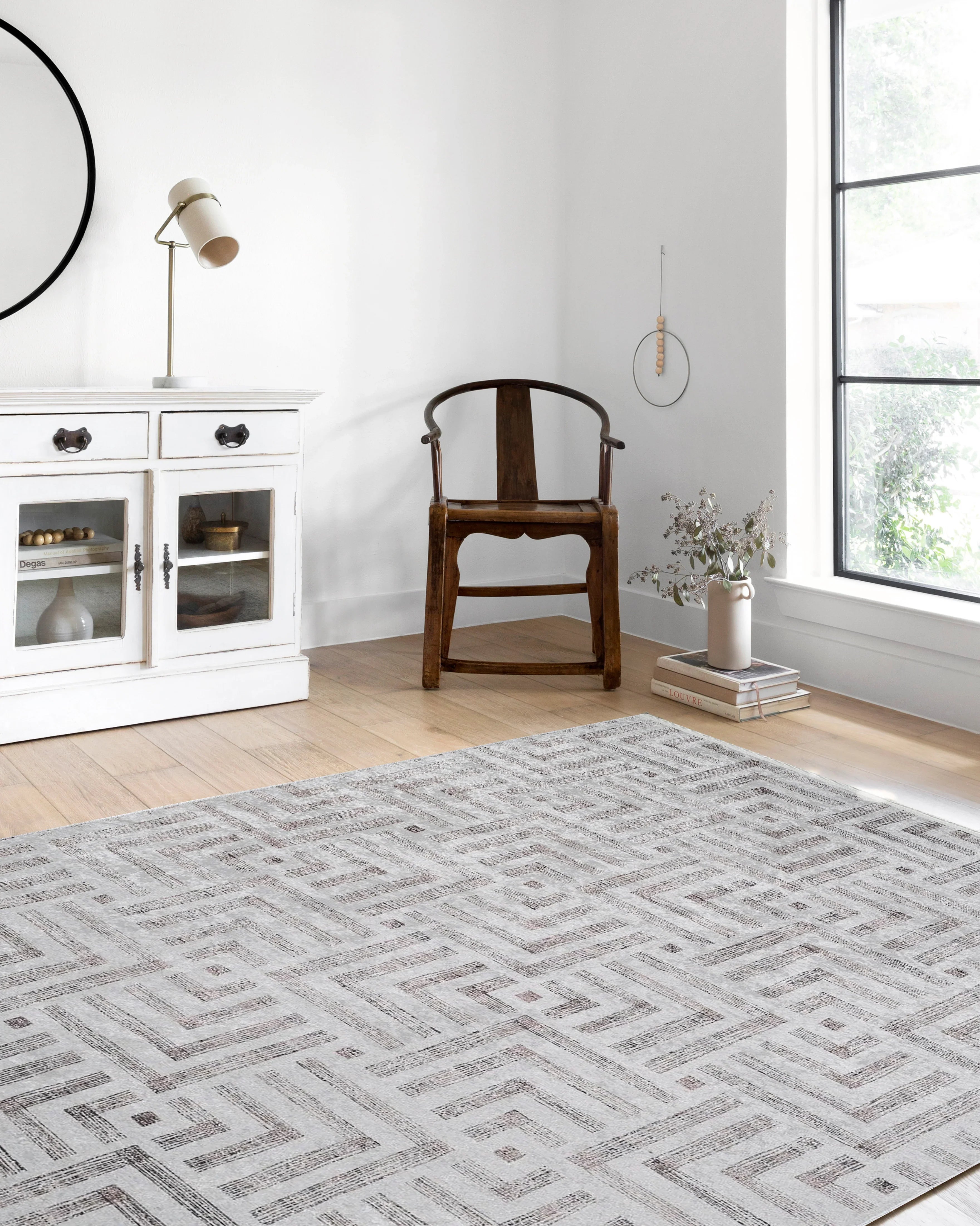 Geometrik Desenli Bej Kahverengi - Siyah Beyaz Modern Halı-Pera Halı