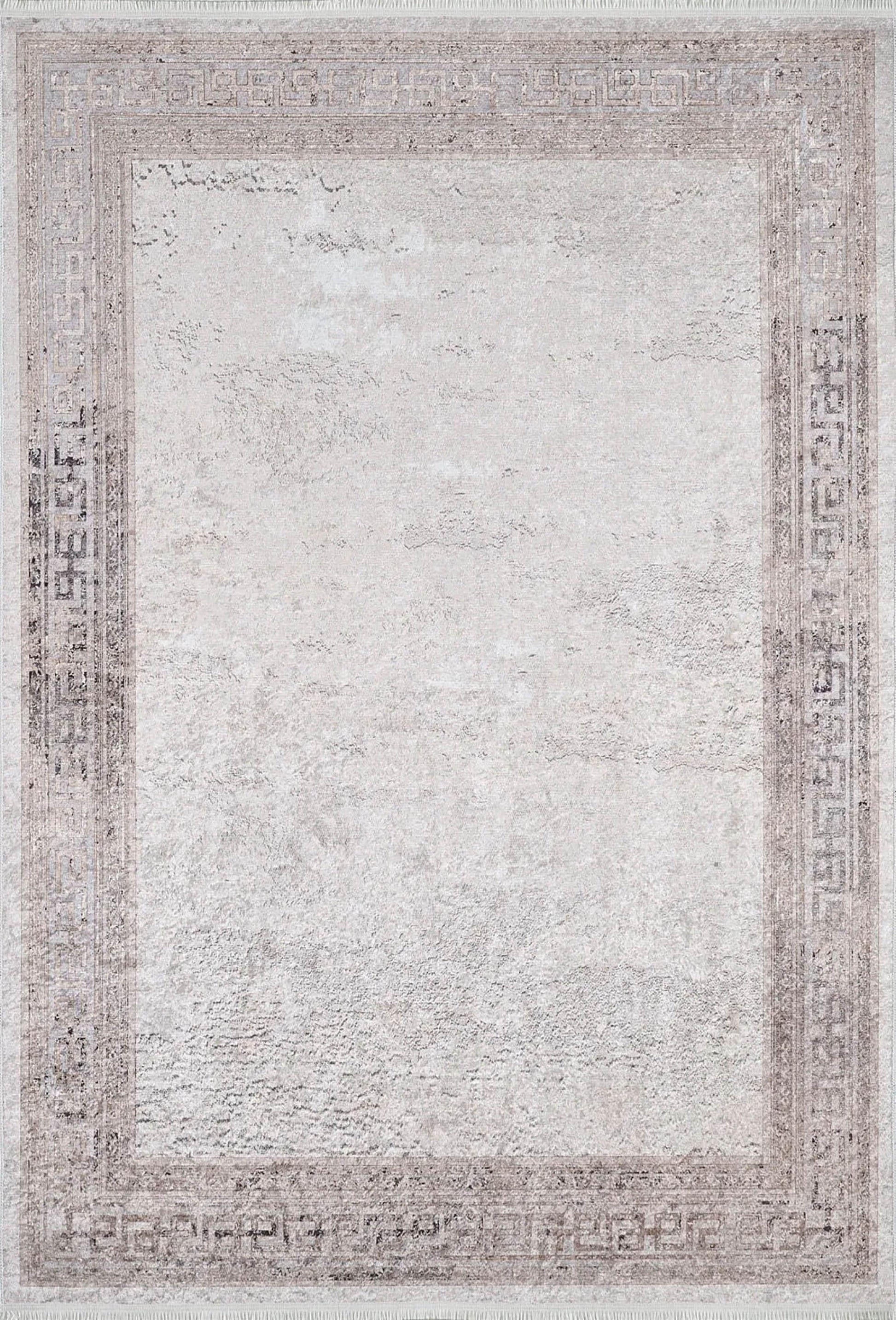 Geometrik Desenli Bej Kenarlı Mermer Halı-Pera Halı