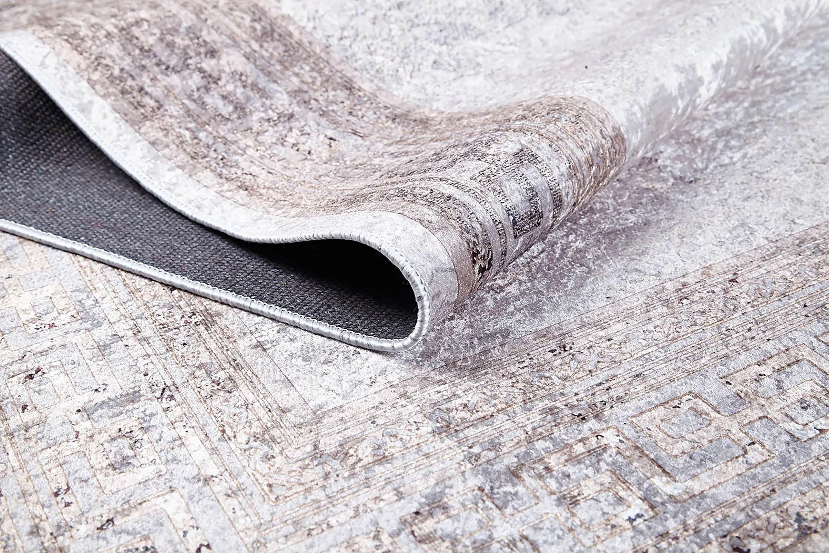 Geometrik Desenli Bej Kenarlı Mermer Halı-Pera Halı