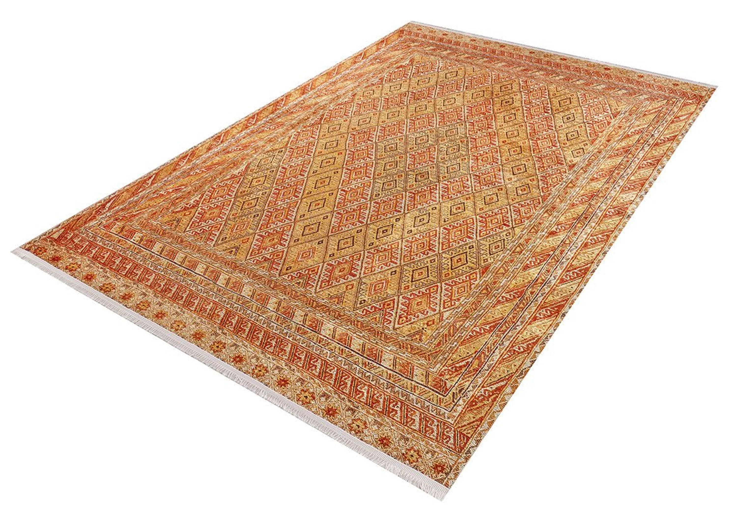 Geometrik Desenli Turuncu Sarı Kilim Halı-Pera Halı