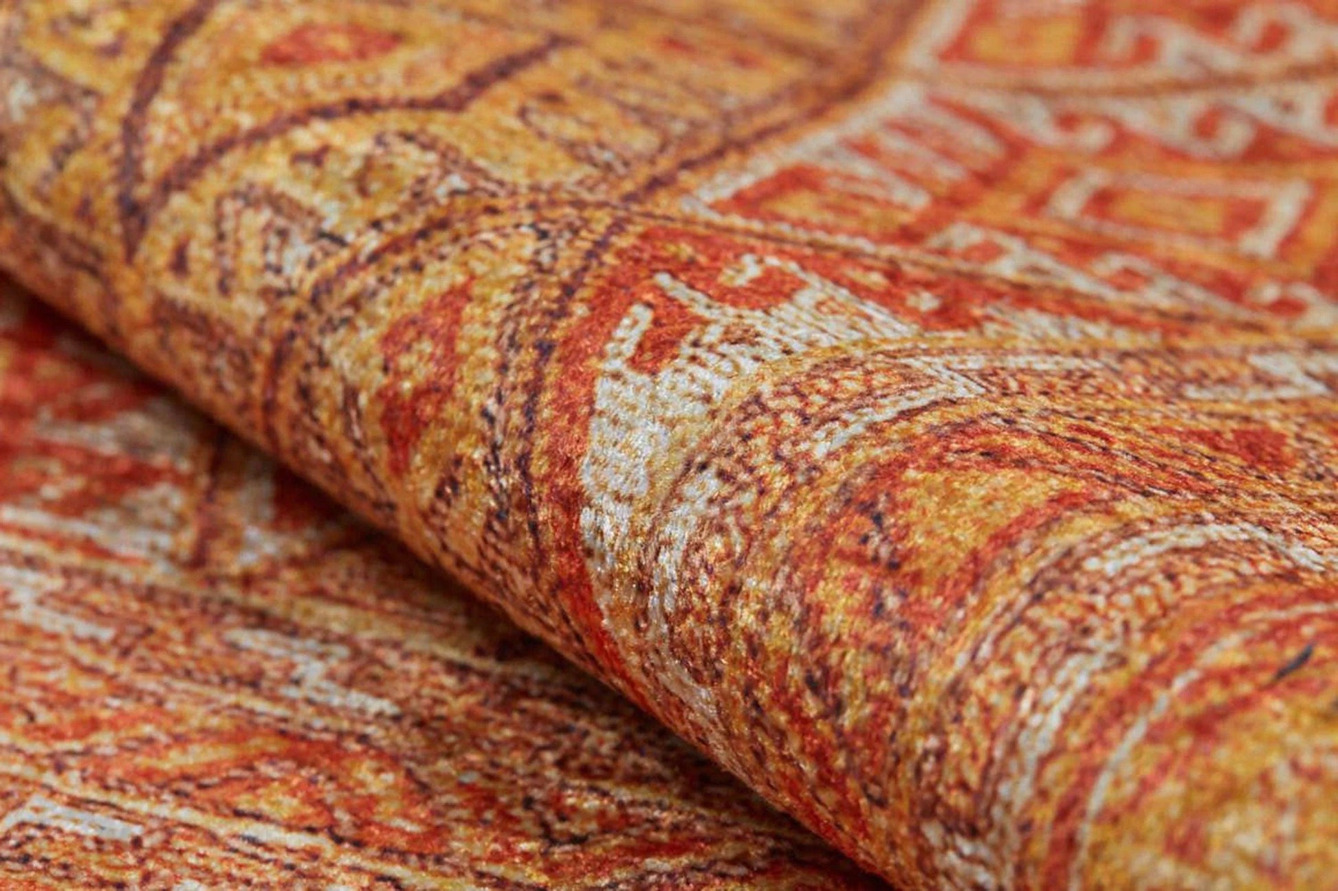 Geometrik Desenli Turuncu Sarı Kilim Halı-Pera Halı