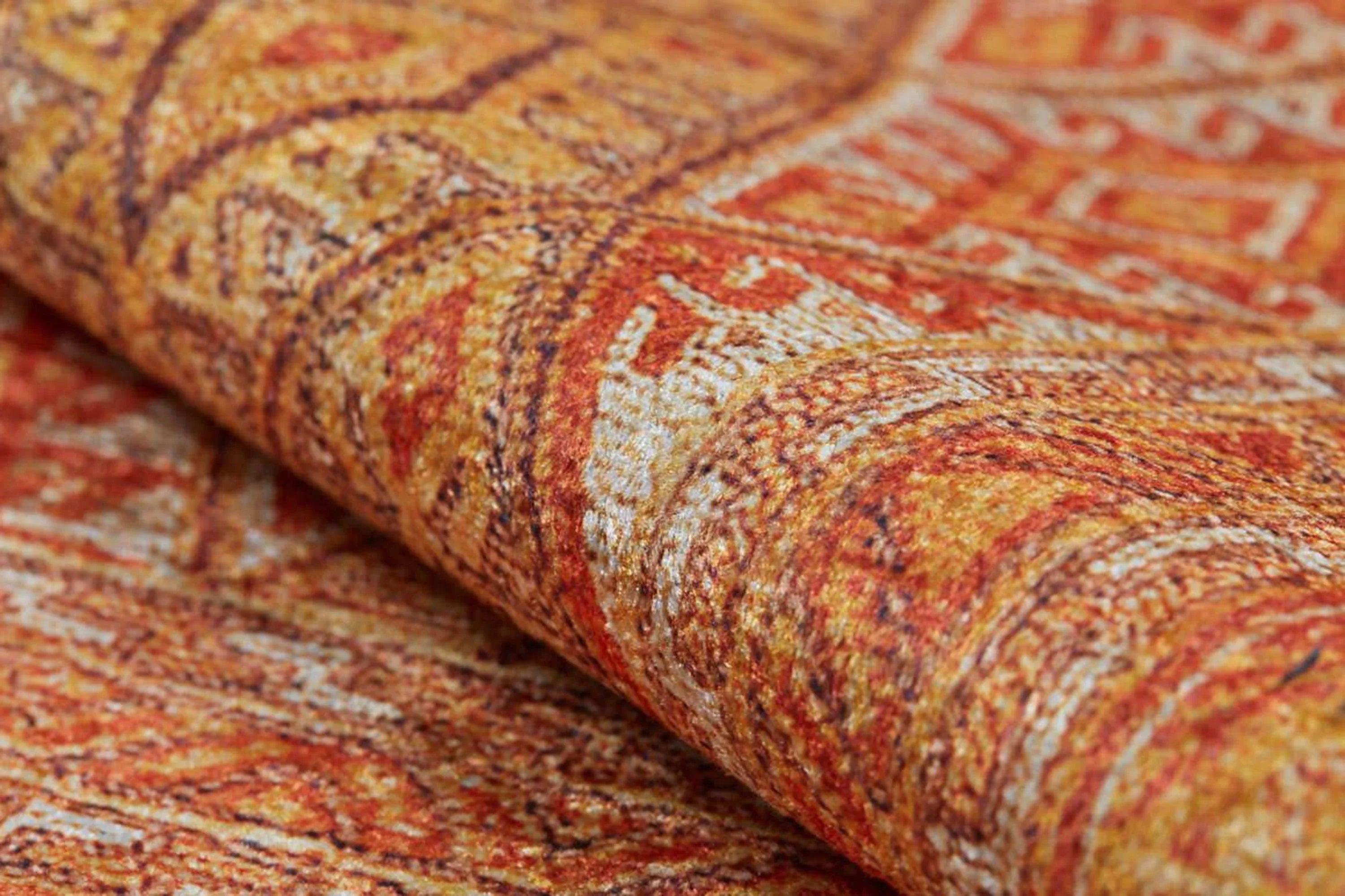 Geometrik Desenli Turuncu Sarı Kilim Halı-Pera Halı