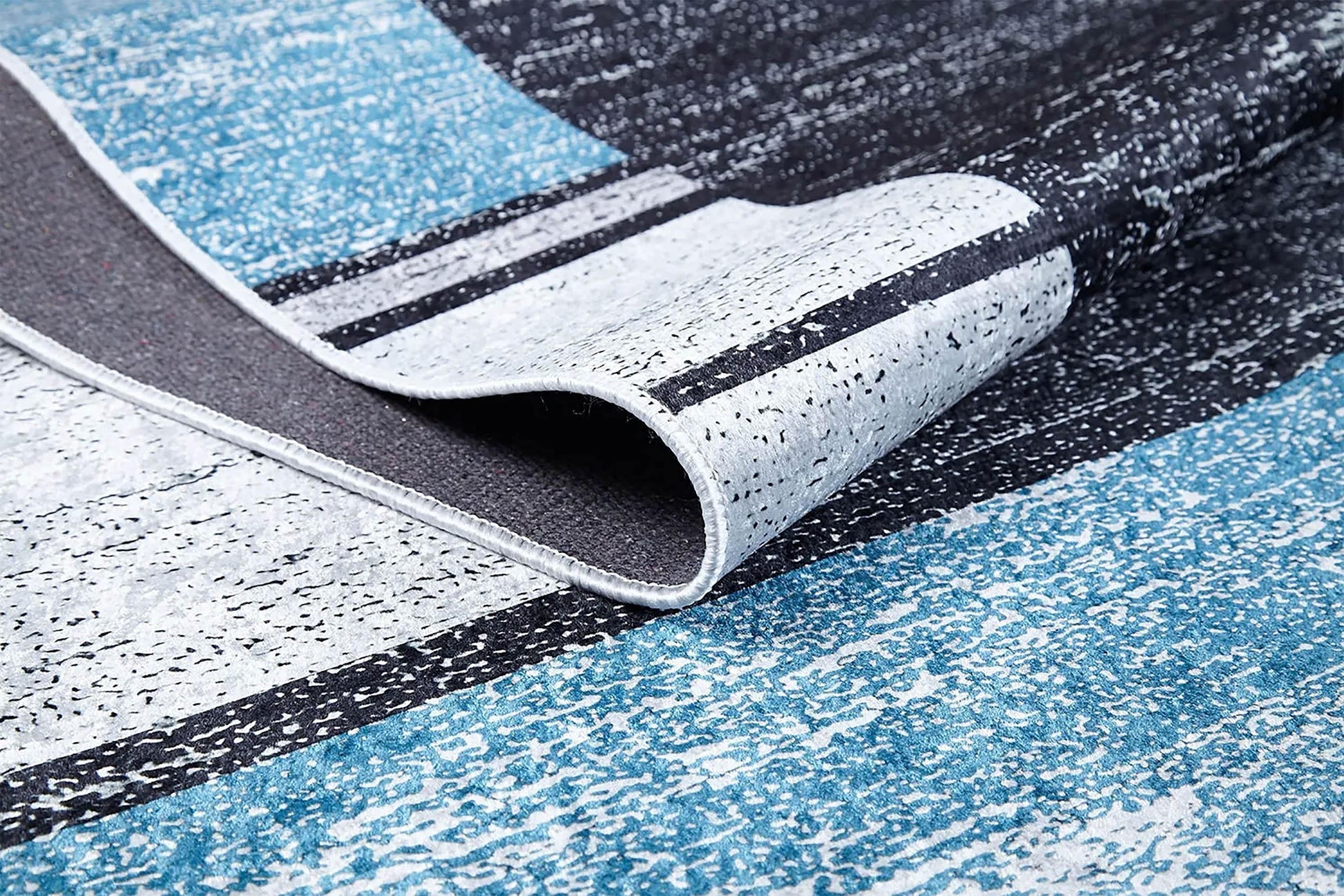 Geometrik Siyah Gri Mavi Halı-Pera Halı