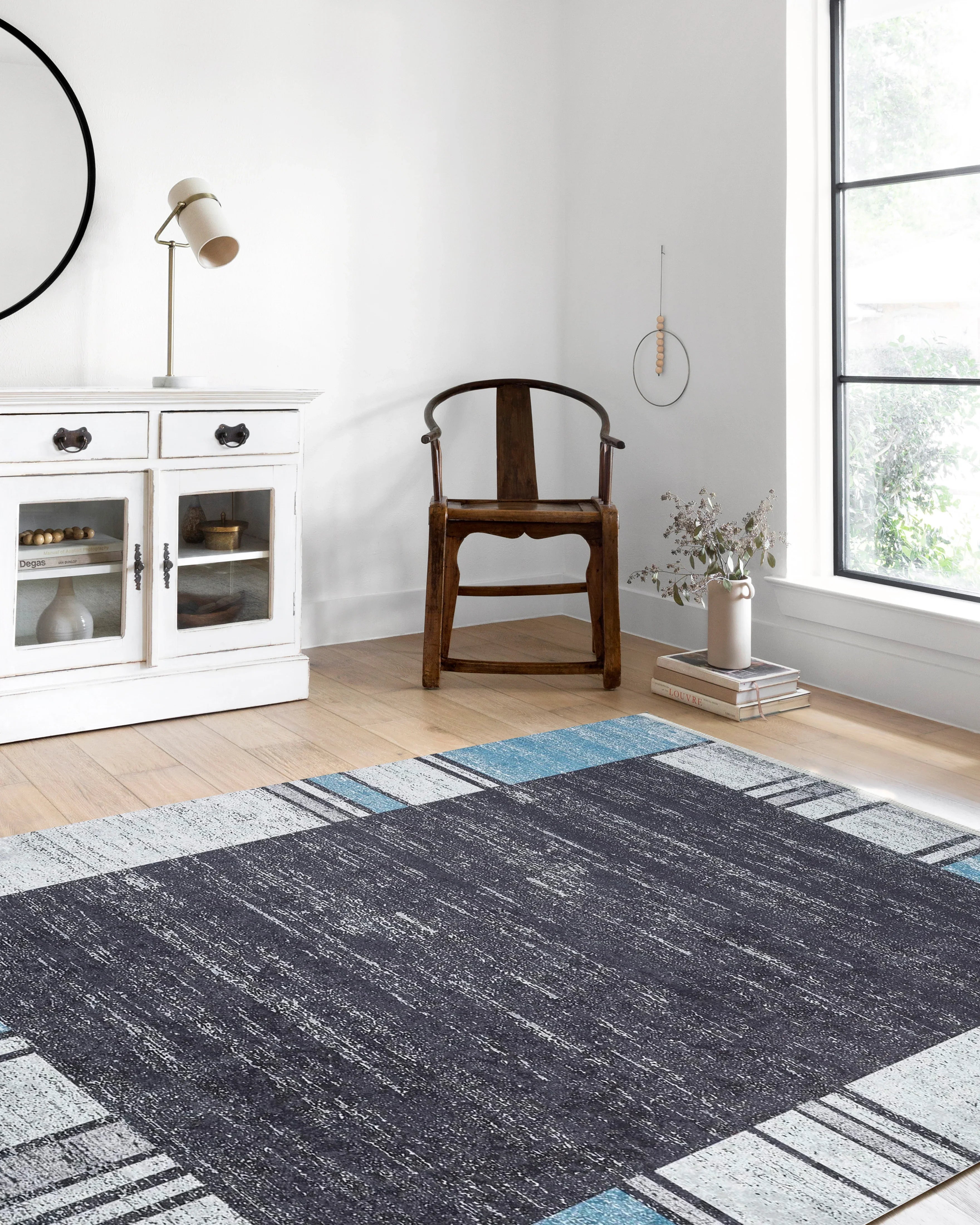 Geometrik Siyah Gri Mavi Halı-Pera Halı