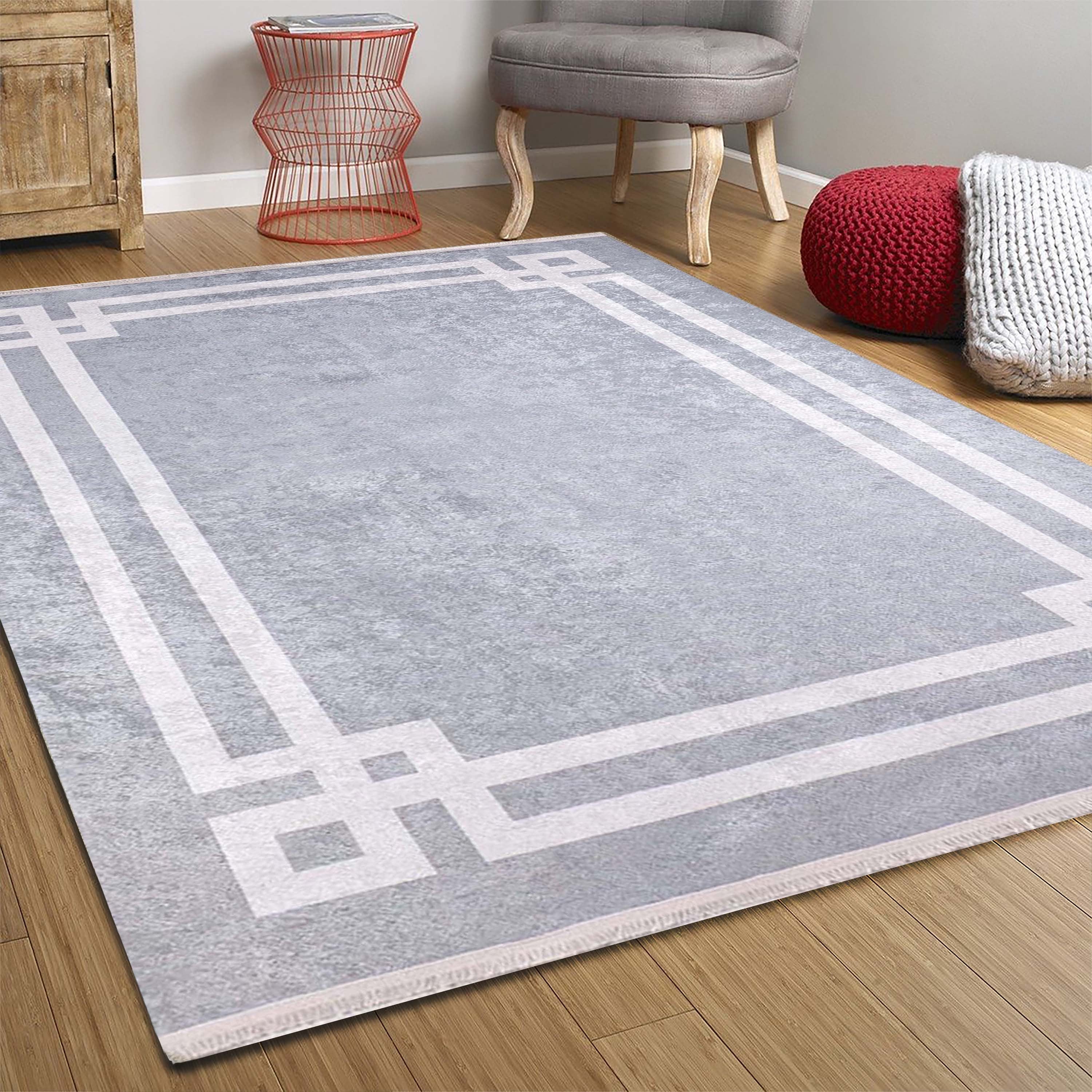 Geometrik Desenli Gri Halı - Pera Halı