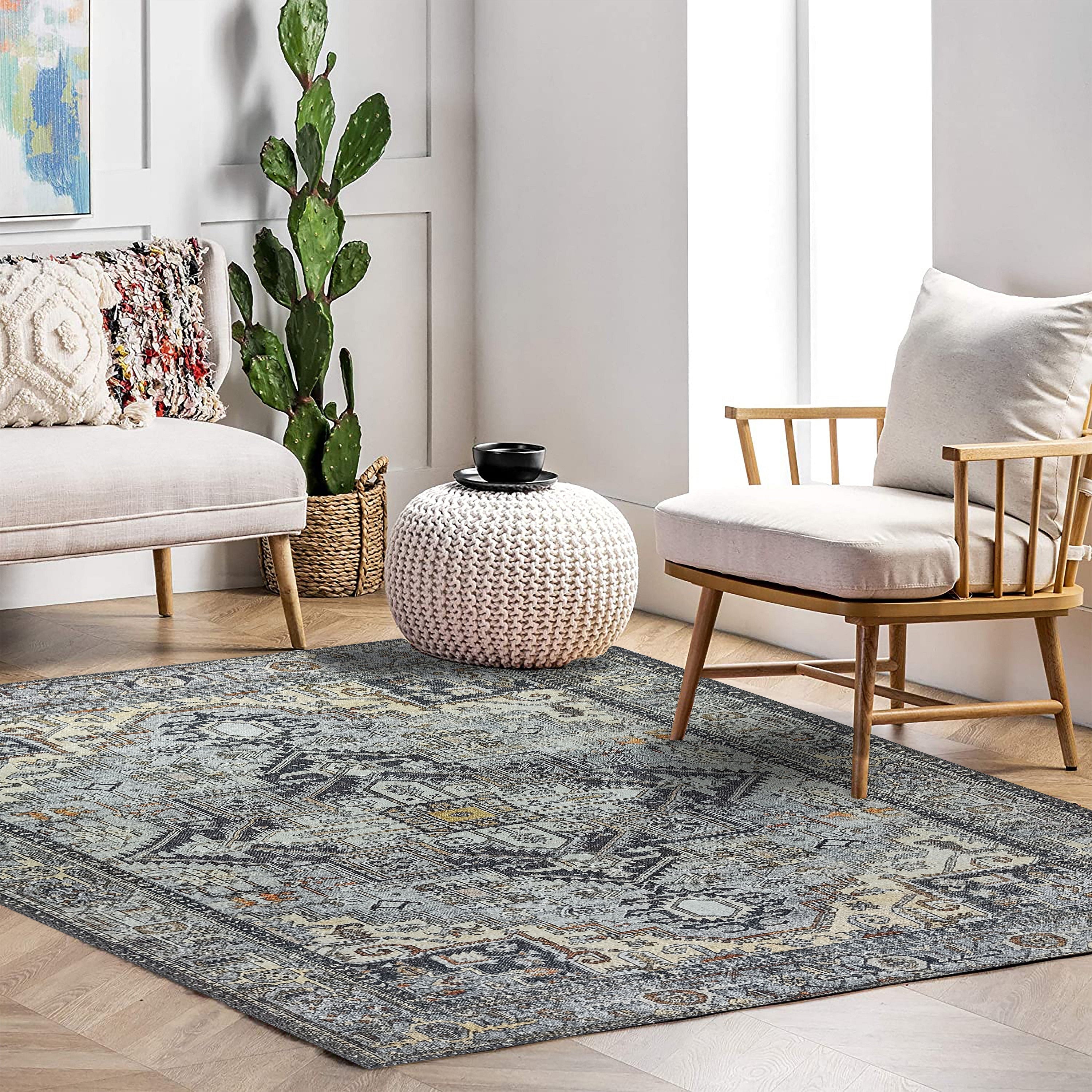 Grauer Vintage-Teppich mit geometrischem Muster