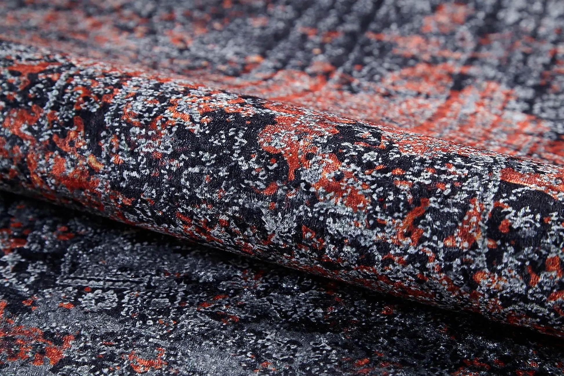 Gri Bakır Modern Halı Eskitme Soyut Desenli Yıkanabilir-Pera Halı