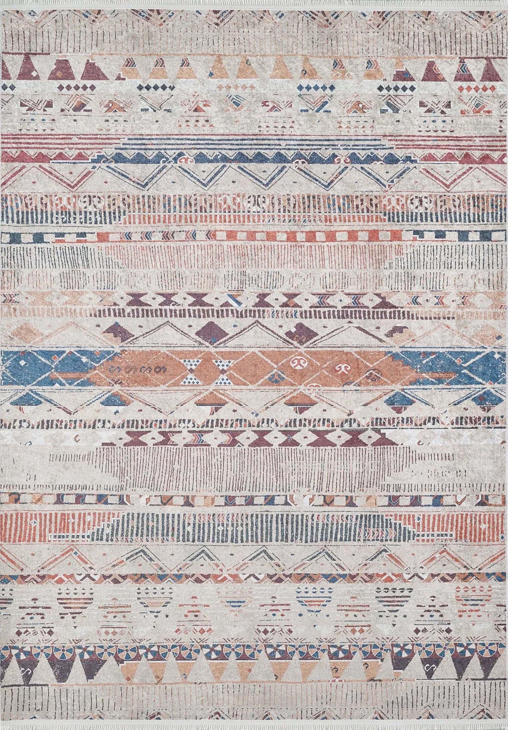 Gri Bej Renkli Geometrik Desenli Anadolu Kilim Halı-Pera Halı