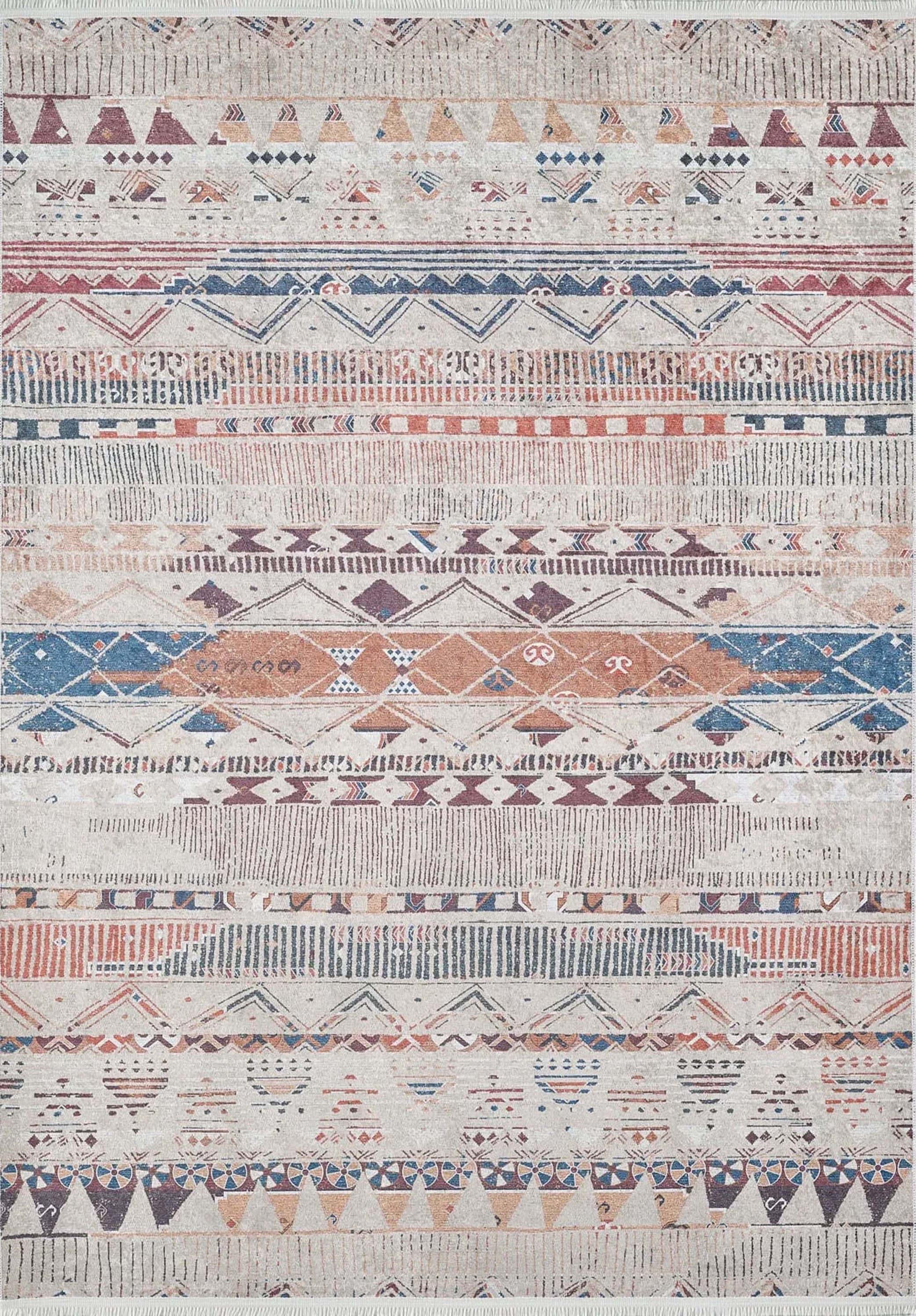 Gri Bej Renkli Geometrik Desenli Anadolu Kilim Halı-Pera Halı
