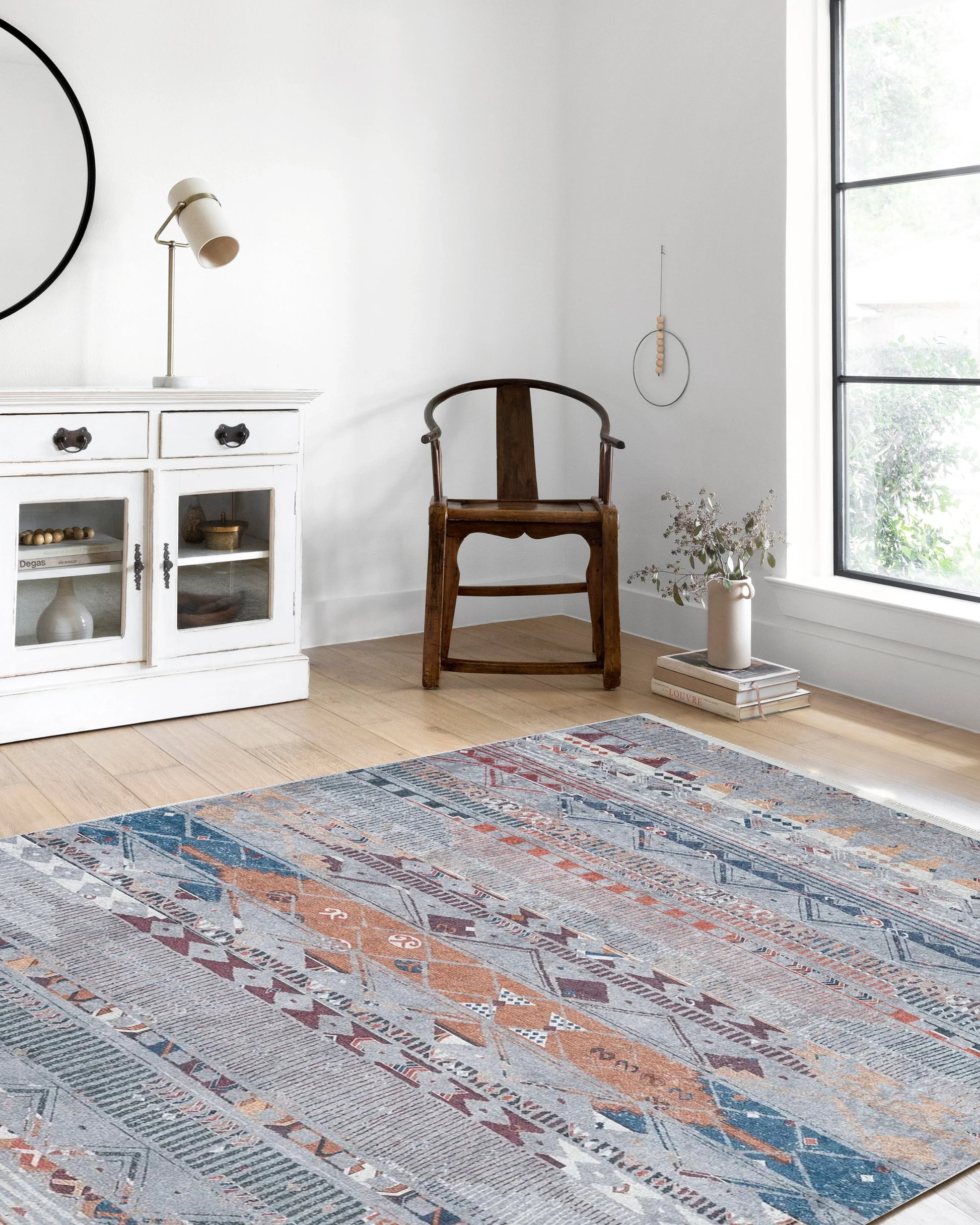 Gri Bej Renkli Geometrik Desenli Anadolu Kilim Halı-Pera Halı