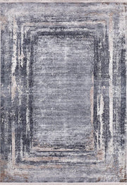 Gri Beyaz Soyut Eskitme Çerçeveli Halı-Pera Halı