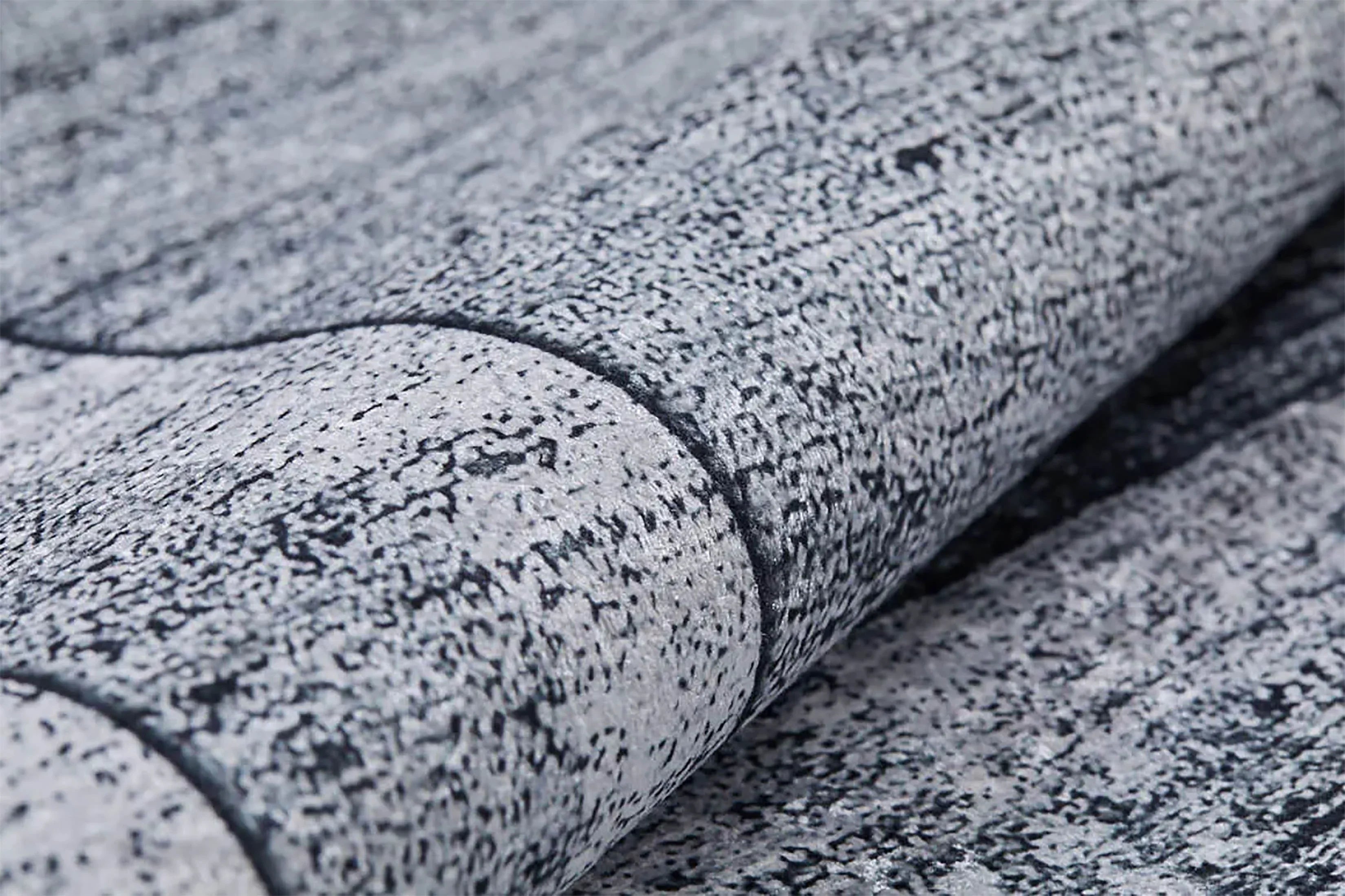 Gri Eskitme Geometrik Bordürlü Modern Halı-Pera Halı