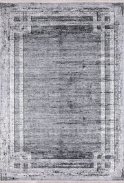 Gri Eskitme Geometrik Bordürlü Modern Halı-Pera Halı
