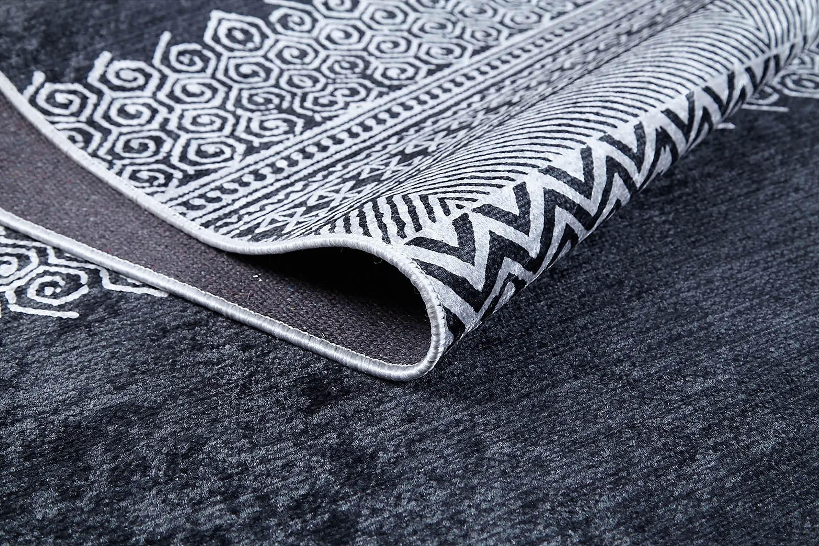 Gri Etnik Desenli Geometrik Anadolu Kilim Halı-Pera Halı