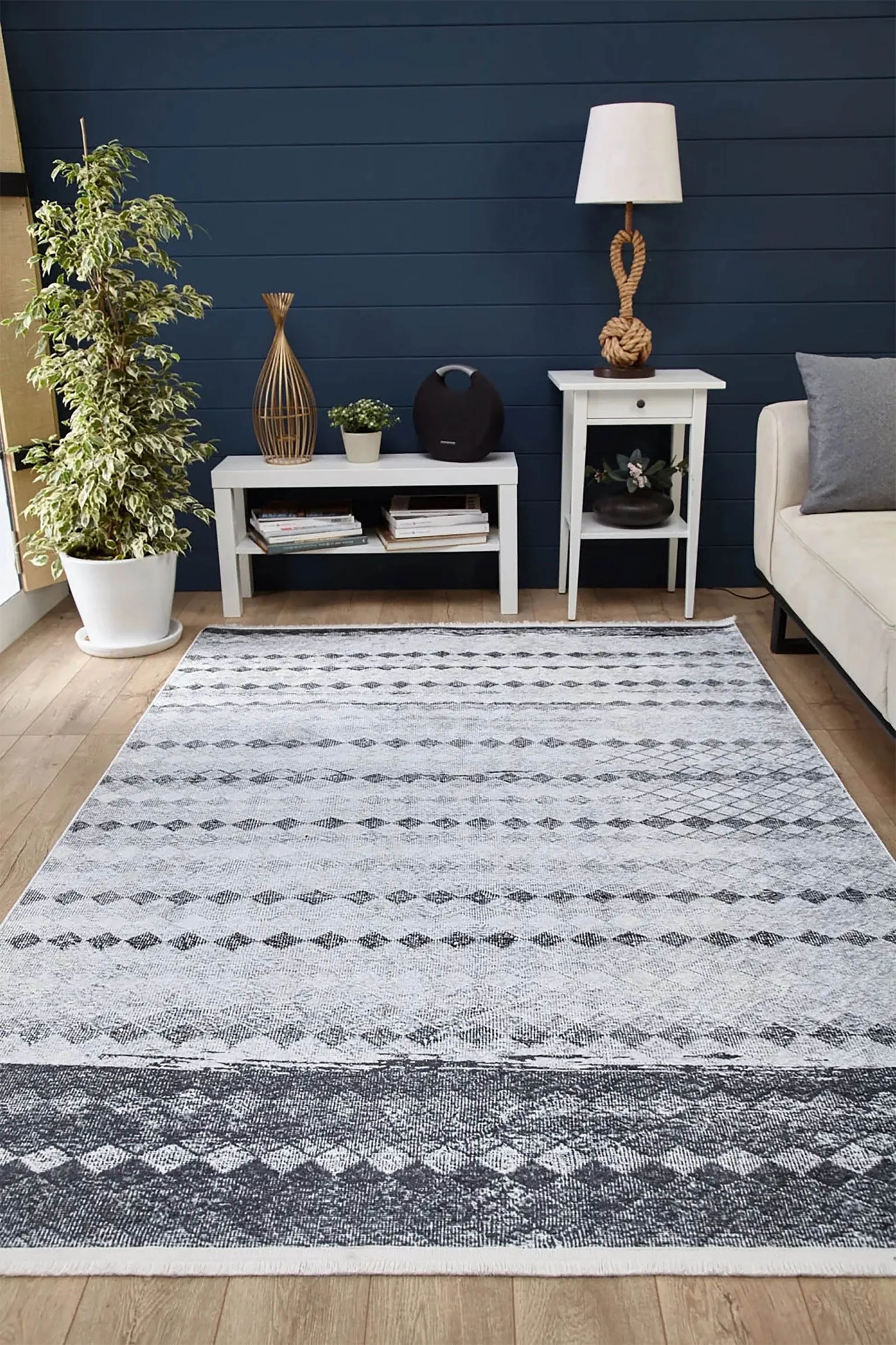 Gri Geometrik Antik Vintage Halı-Pera Halı