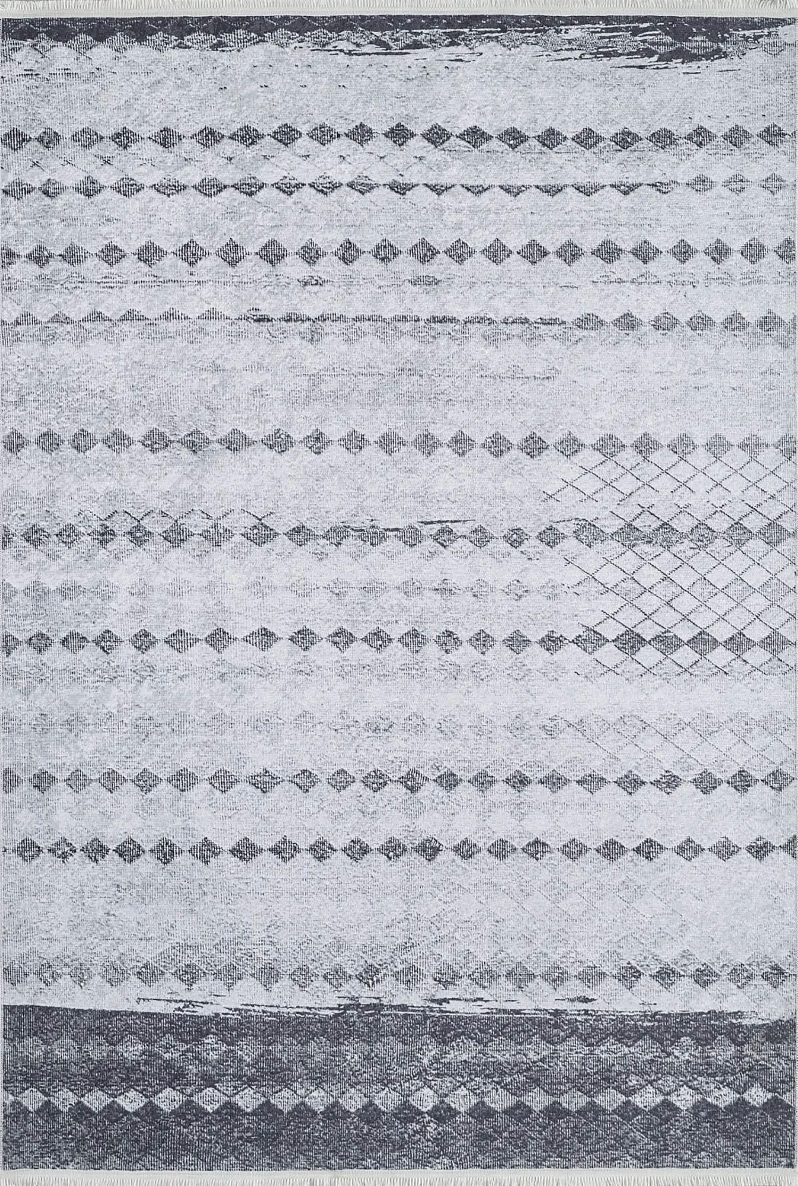 Gri Geometrik Antik Vintage Halı-Pera Halı