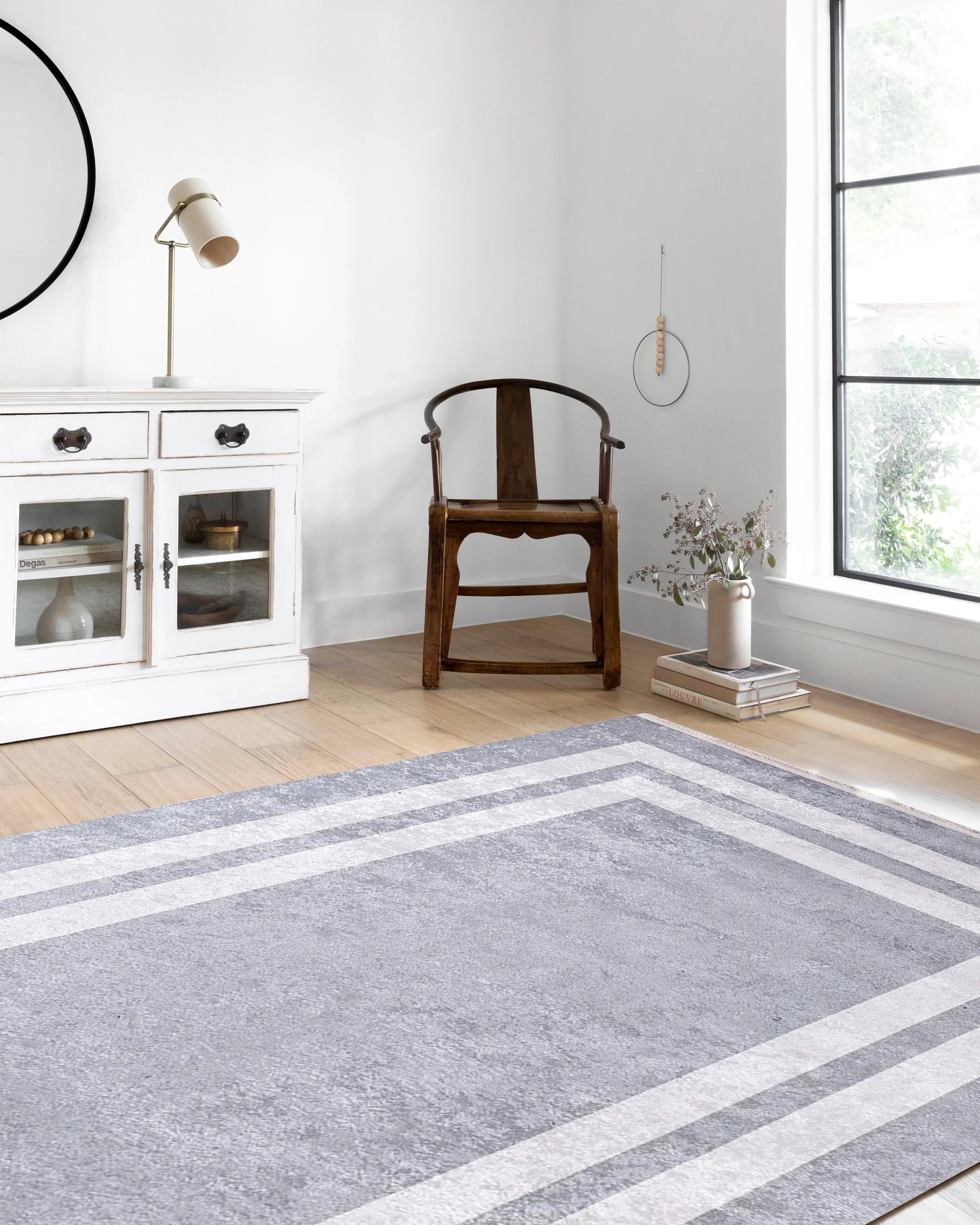 Gri Geometrik Desenli Lüks Bordürlü Halı-Pera Halı