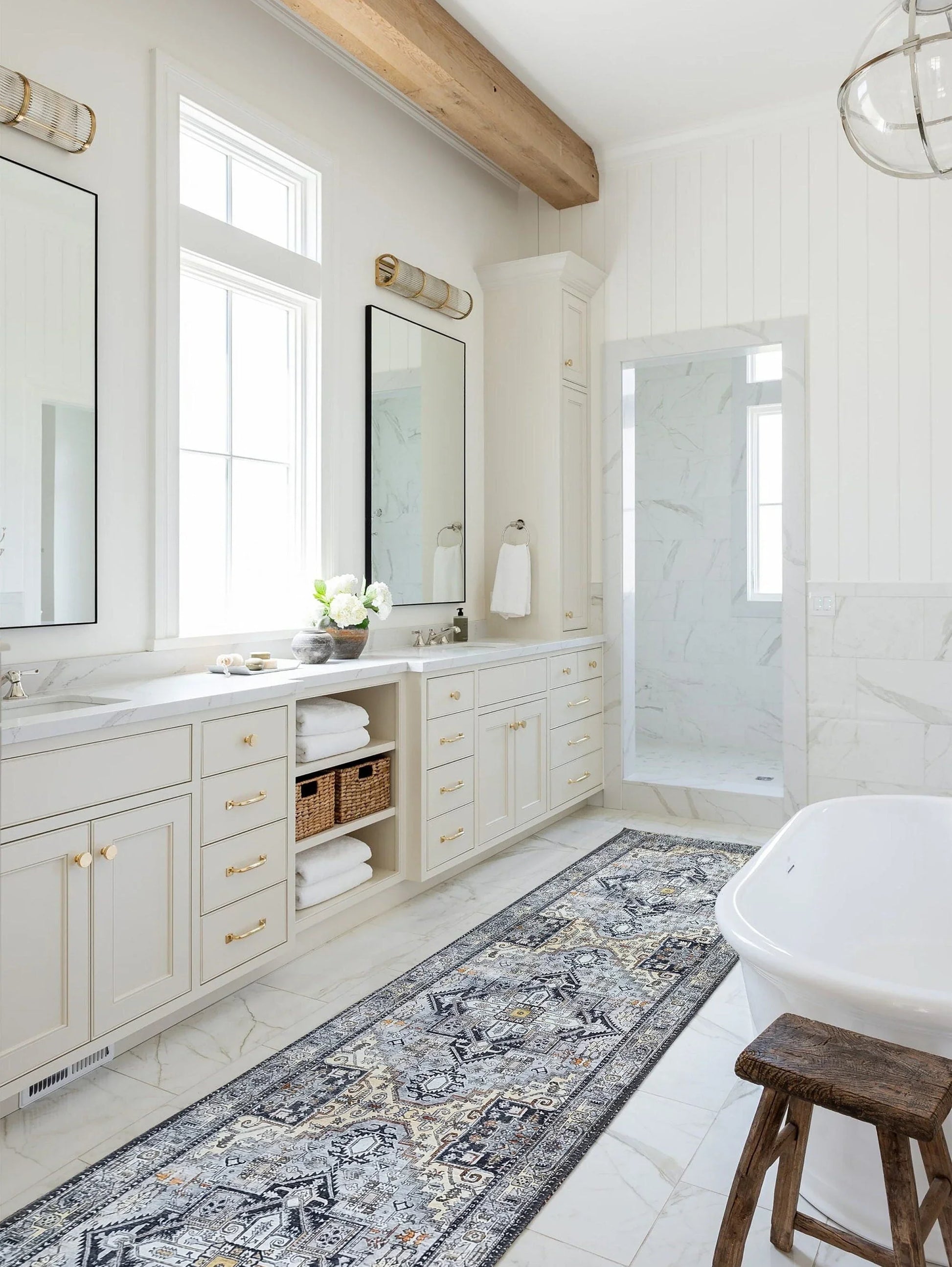 Gri Geometrik Desenli Vintage Halı-Pera Halı