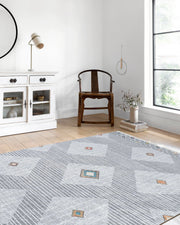 Gri Geometrik Modern Antika Vintage Halı-Pera Halı