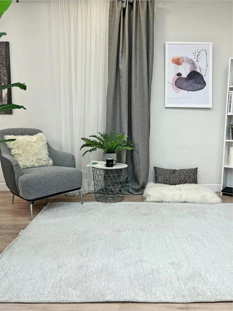 Gri Gümüş Düz Yıkanabilir Antibakteriyel Halı-Pera Halı