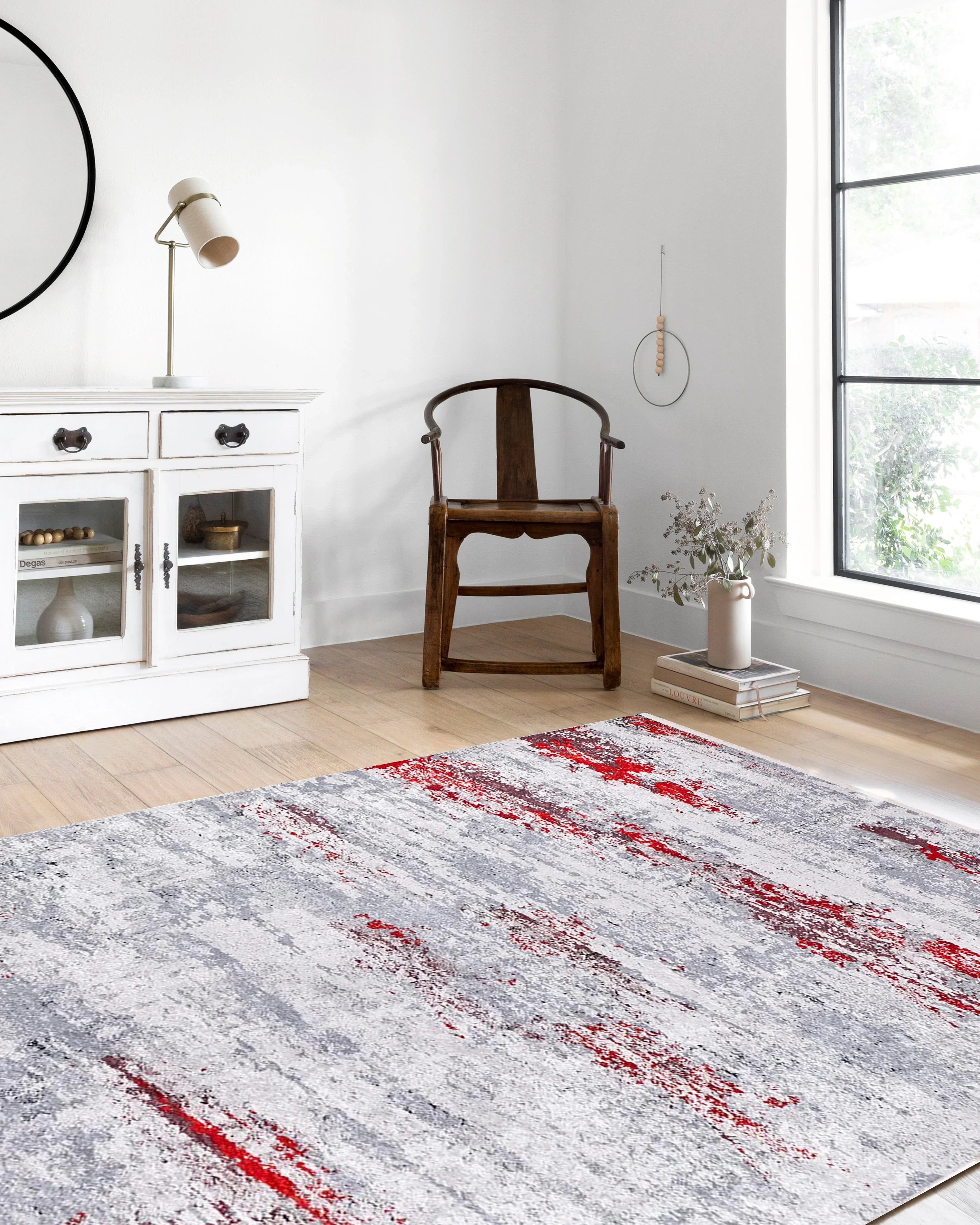 Gri Kırmızı Modern Halı-Pera Halı