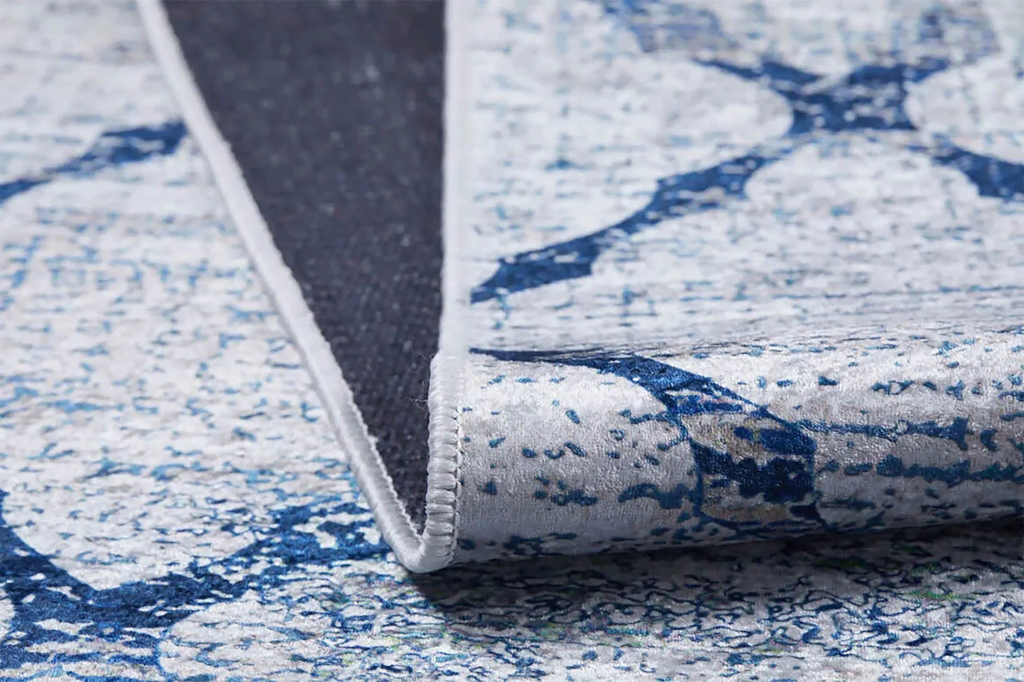 Gri Mavi Geometrik Antik Art Deco Halı-Pera Halı