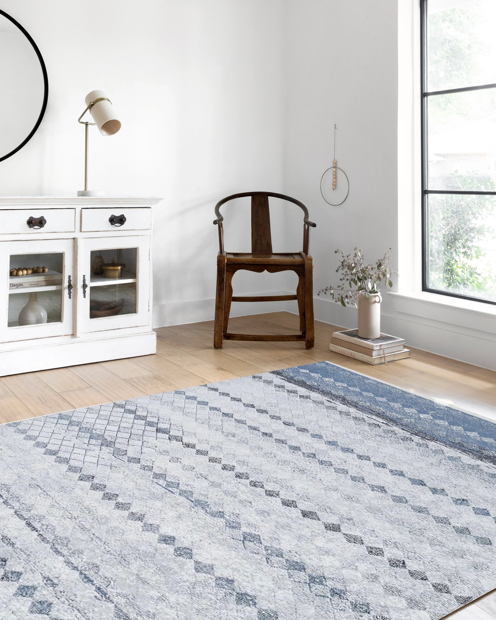 Gri Mavi Geometrik Antik Vintage Halı-Pera Halı