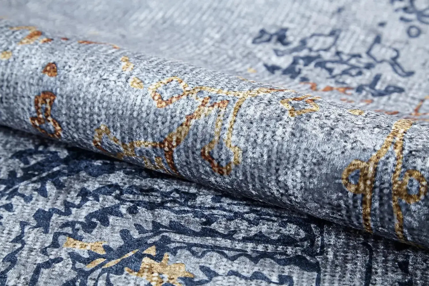 Gri Mavi ve Bakır Eskitme Desenli Halı-Pera Halı