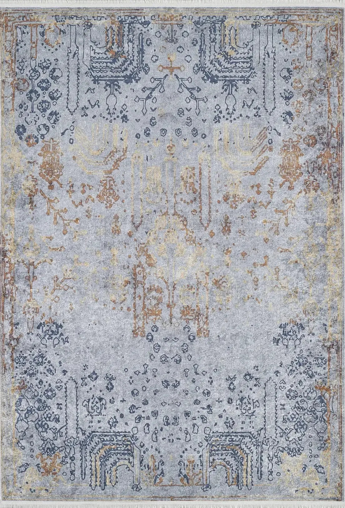 Gri Mavi ve Bakır Eskitme Desenli Halı-Pera Halı