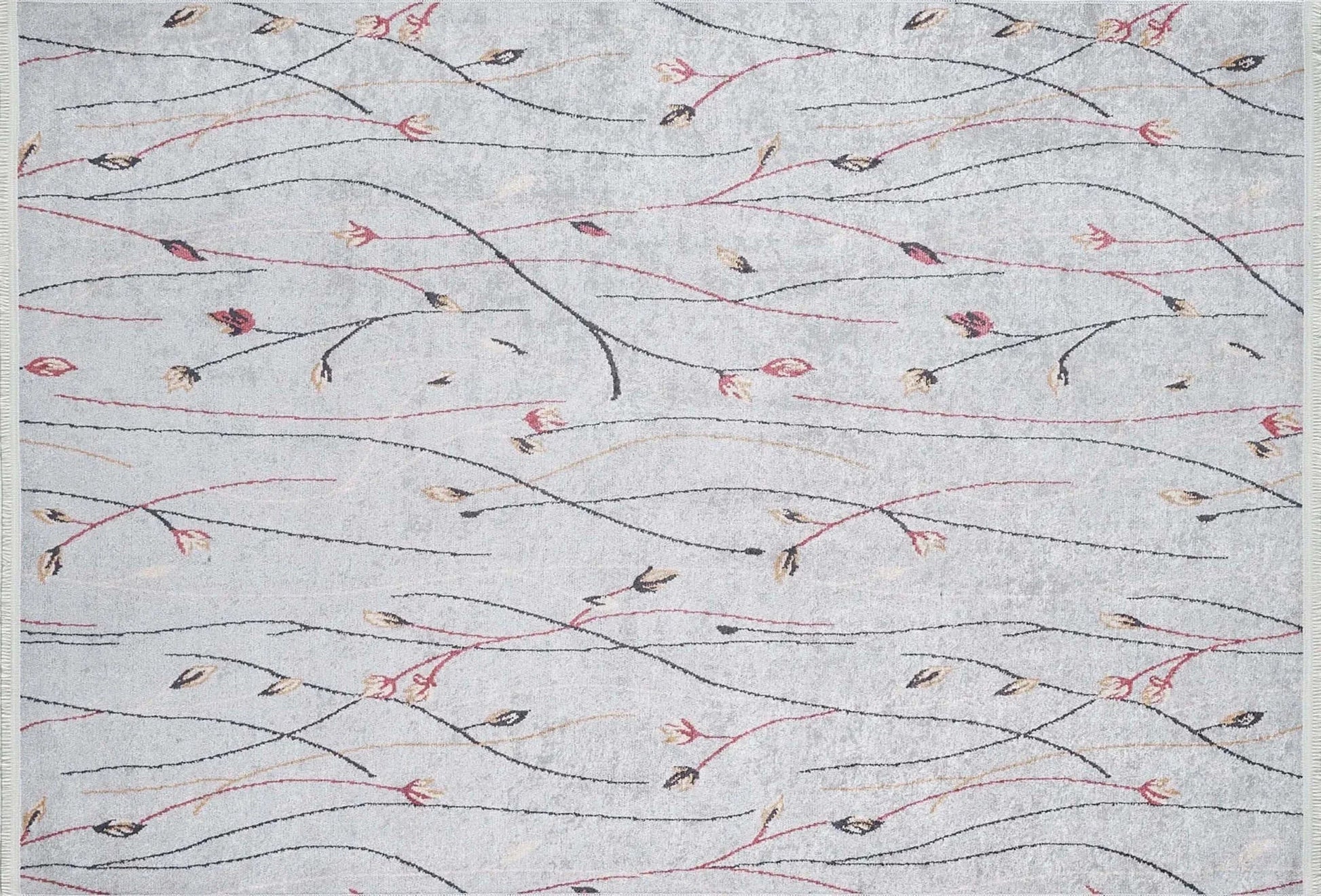 Gri Minimalist Çiçek Desenli Halı