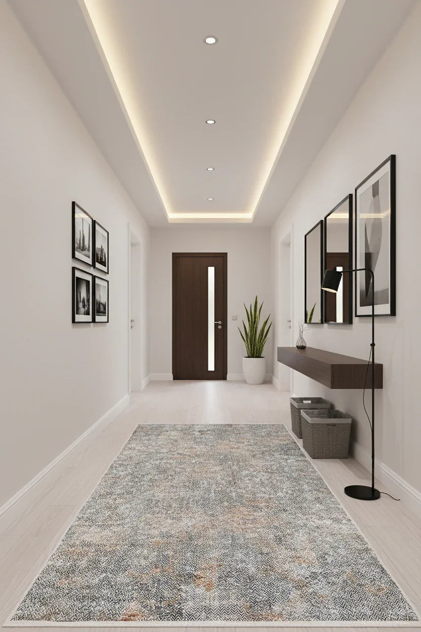 Gri, Pas ve Siyah Zikzak Desenli Modern Soyut Halı-Pera Halı