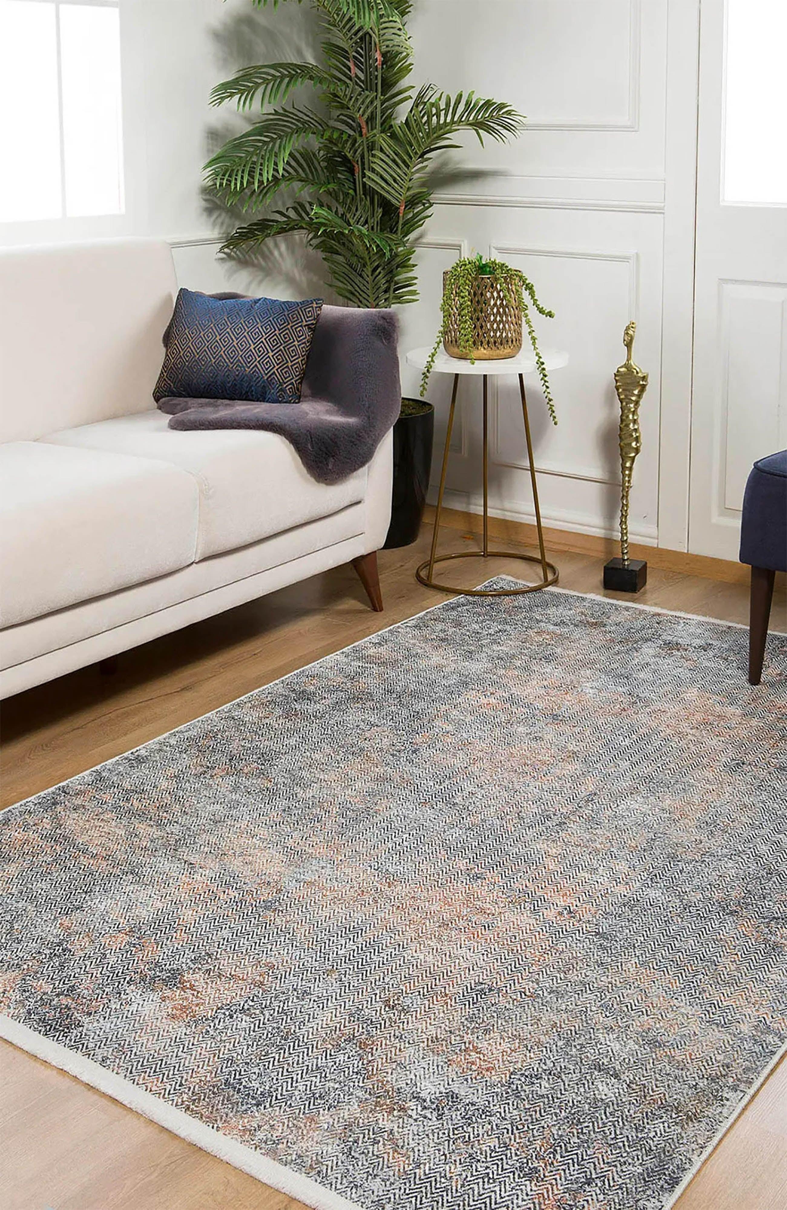 Gri, Pas ve Siyah Zikzak Desenli Modern Soyut Halı-Pera Halı