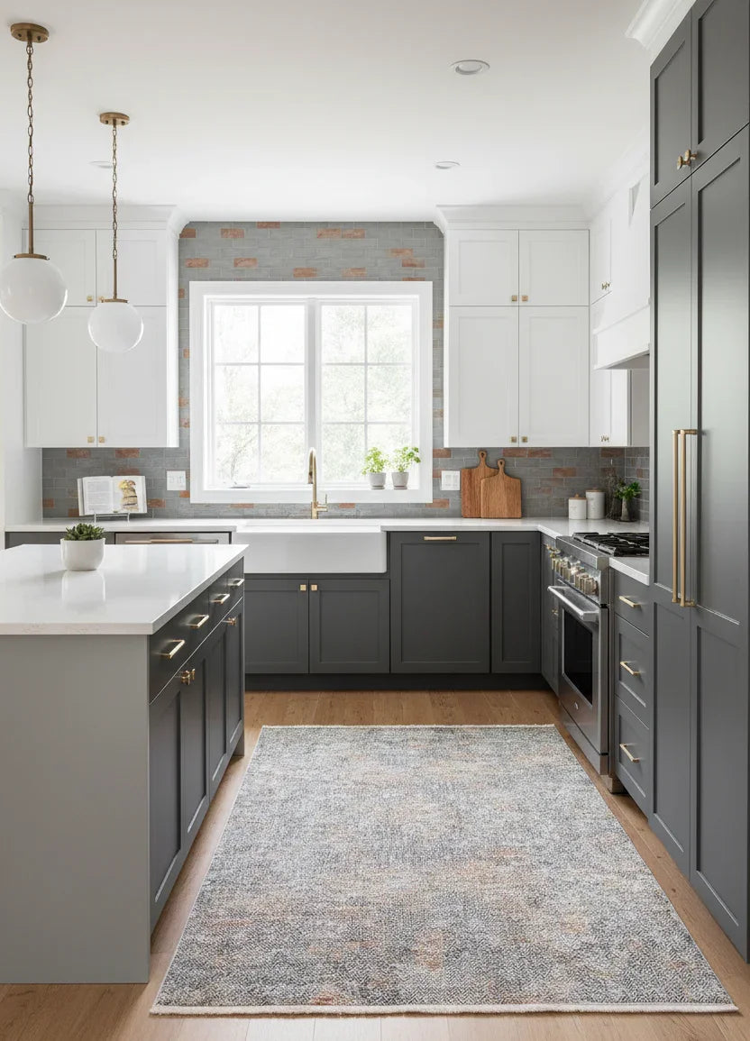 Gri, Pas ve Siyah Zikzak Desenli Modern Soyut Halı-Pera Halı