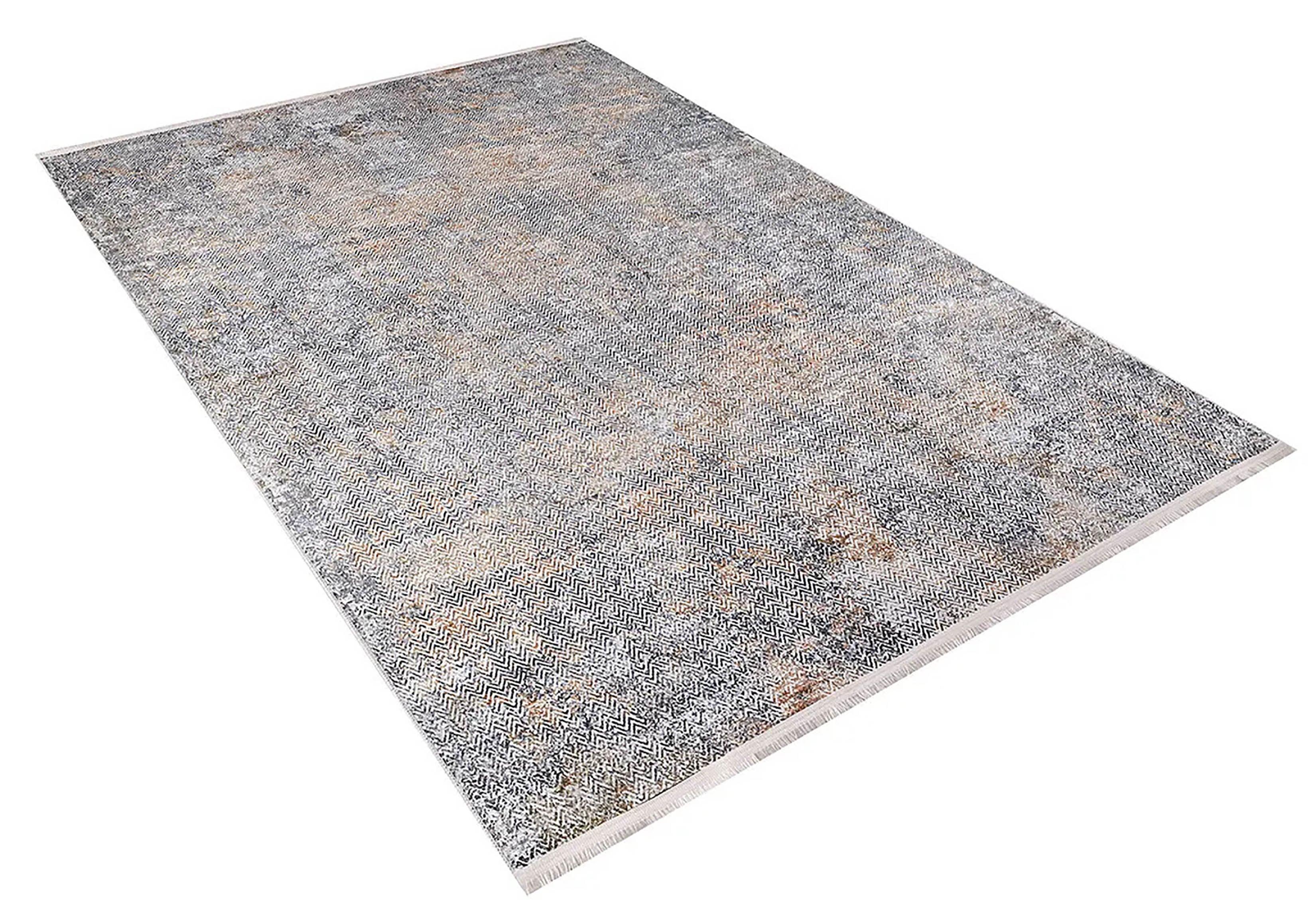 Gri, Pas ve Siyah Zikzak Desenli Modern Soyut Halı-Pera Halı