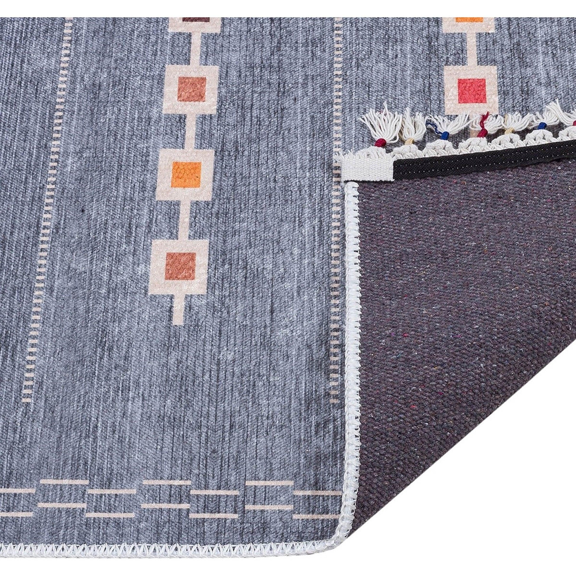 Gri Renkli Kare Desenli Modern Kilim Halı-Pera Halı