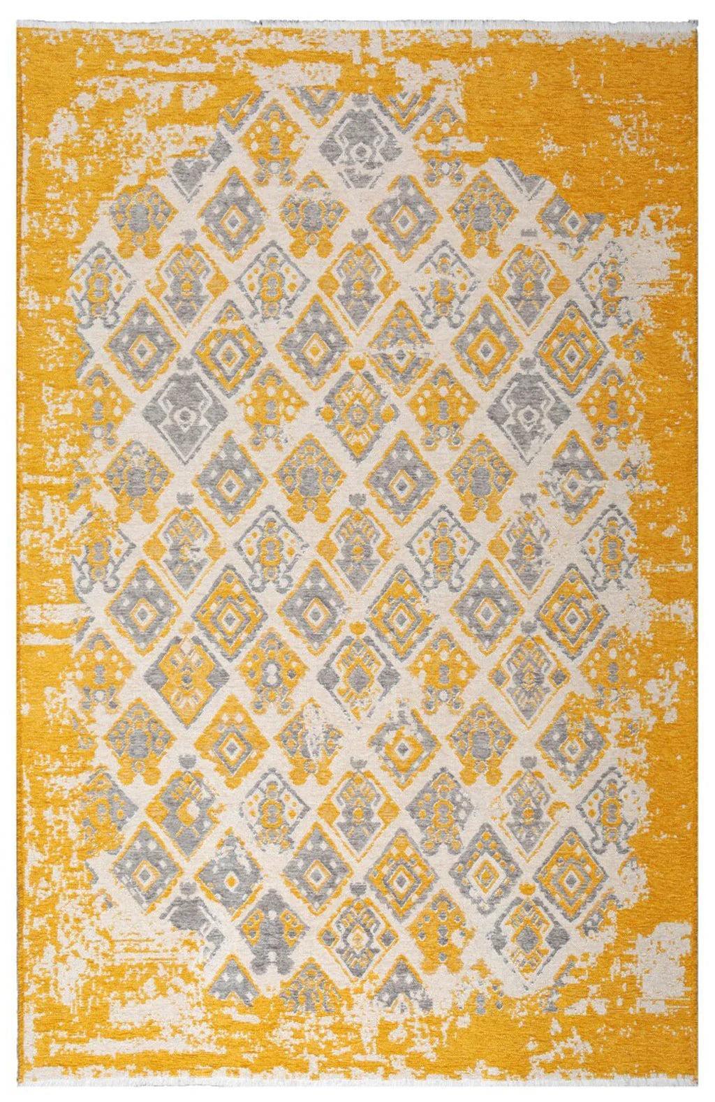 Gri Sarı Çift Taraflı Modern Vintage Yıkanabilir Antibakteriyel Halı-Pera Halı