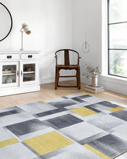 Gri Sarı Modern Geometrik Halı-Pera Halı