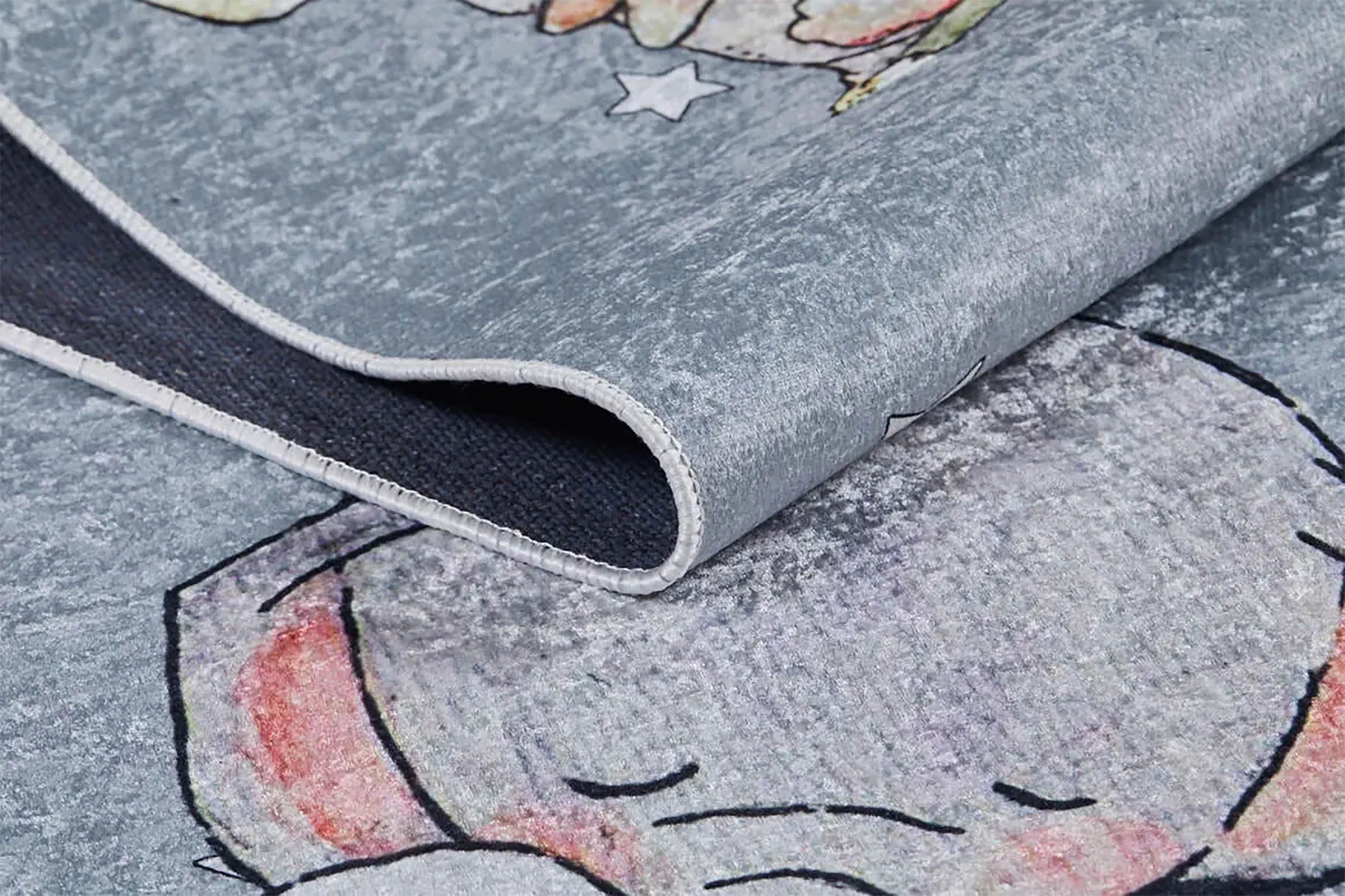 Gri Seksek Desenli Fil ve Tavşan Figürlü Çocuk Halısı-Pera Halı