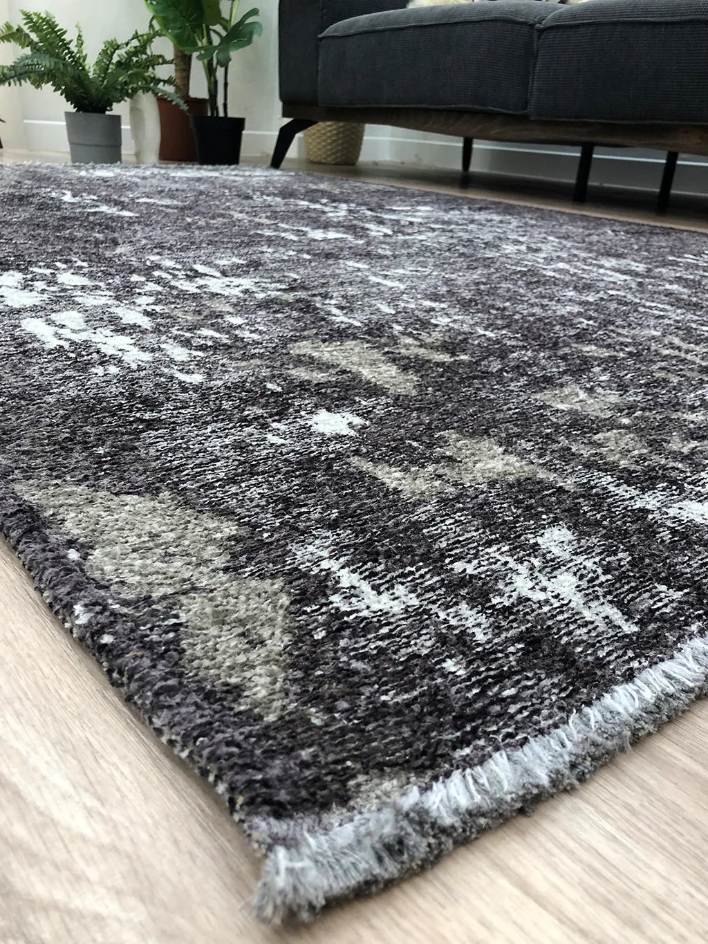 Gri Siyah Çift Taraflı Modern Yıkanabilir Antibakteriyel Halı-Pera Halı