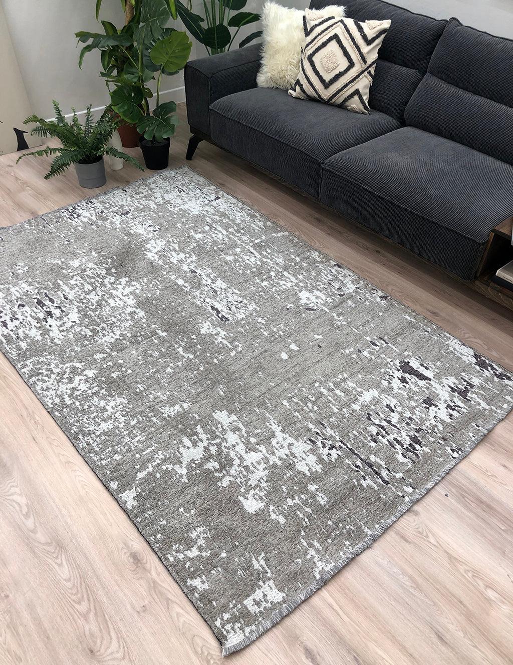 Gri Siyah Çift Taraflı Modern Yıkanabilir Antibakteriyel Halı-Pera Halı