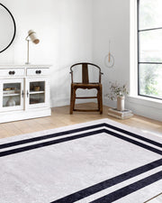 Gri Siyah Geometrik Desenli Lüks Bordürlü Halı-Pera Halı