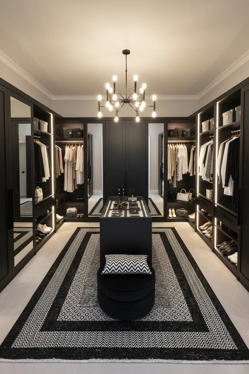 Gri Siyah Modern Yıkanabilir Antibakteriyel Salon Halısı-Pera Halı