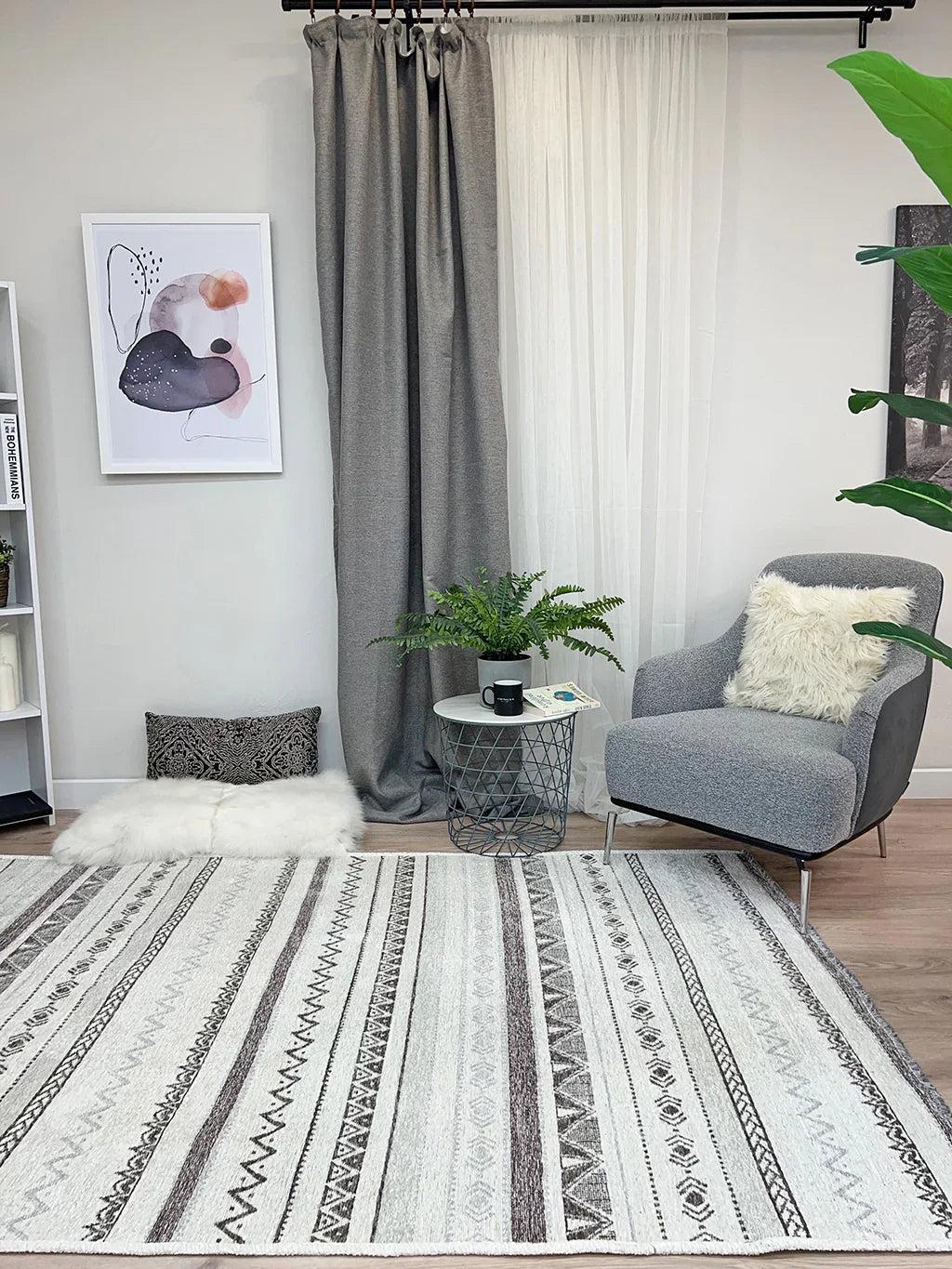 Gri Siyah Pamuk Polyester Modern İskandinav Yıkanabilir Halı-Pera Halı