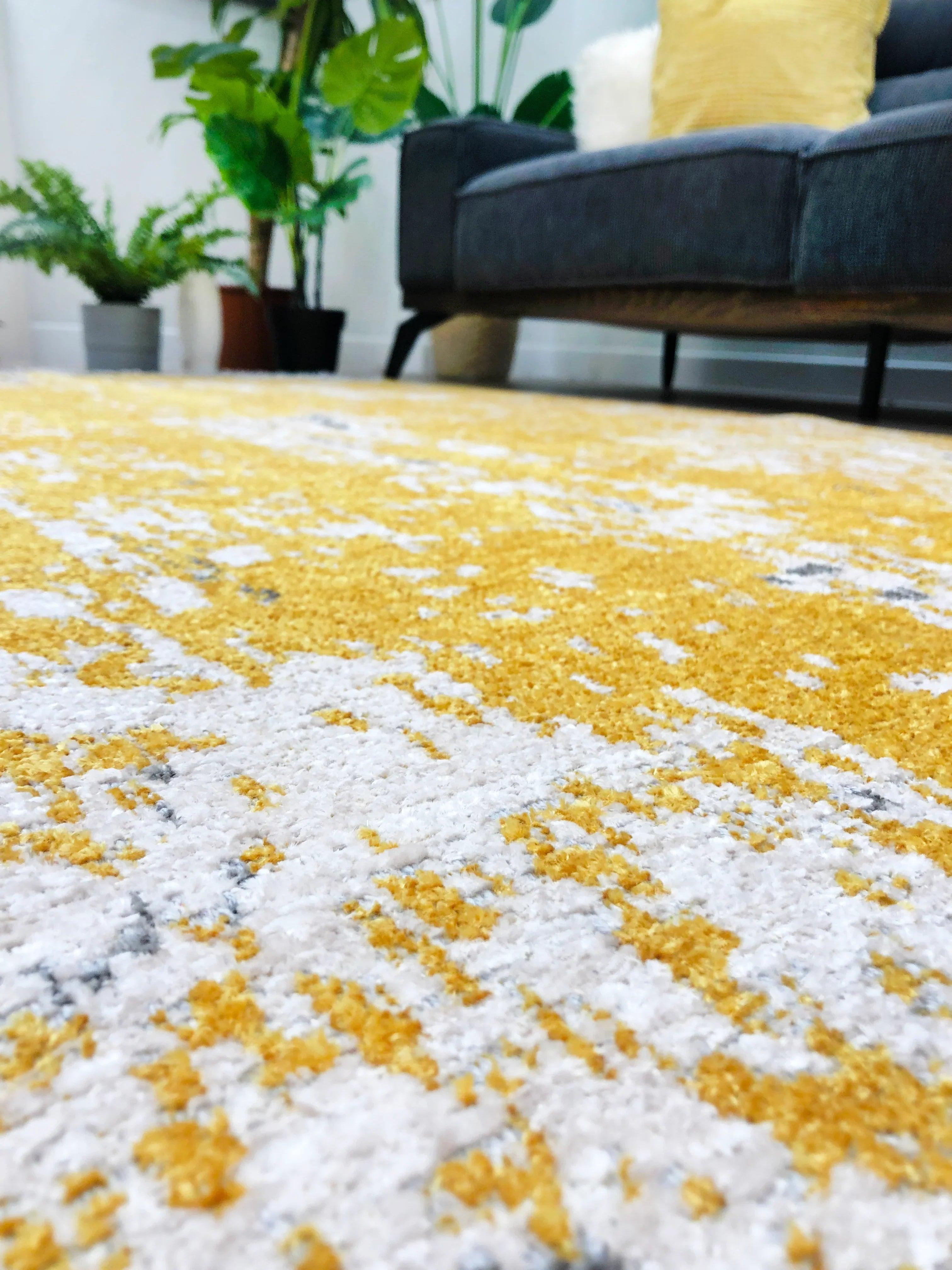 Gri Siyah ve Sarı Altın Çift Taraflı Modern Yıkanabilir Antibakteriyel Halı-Pera Halı